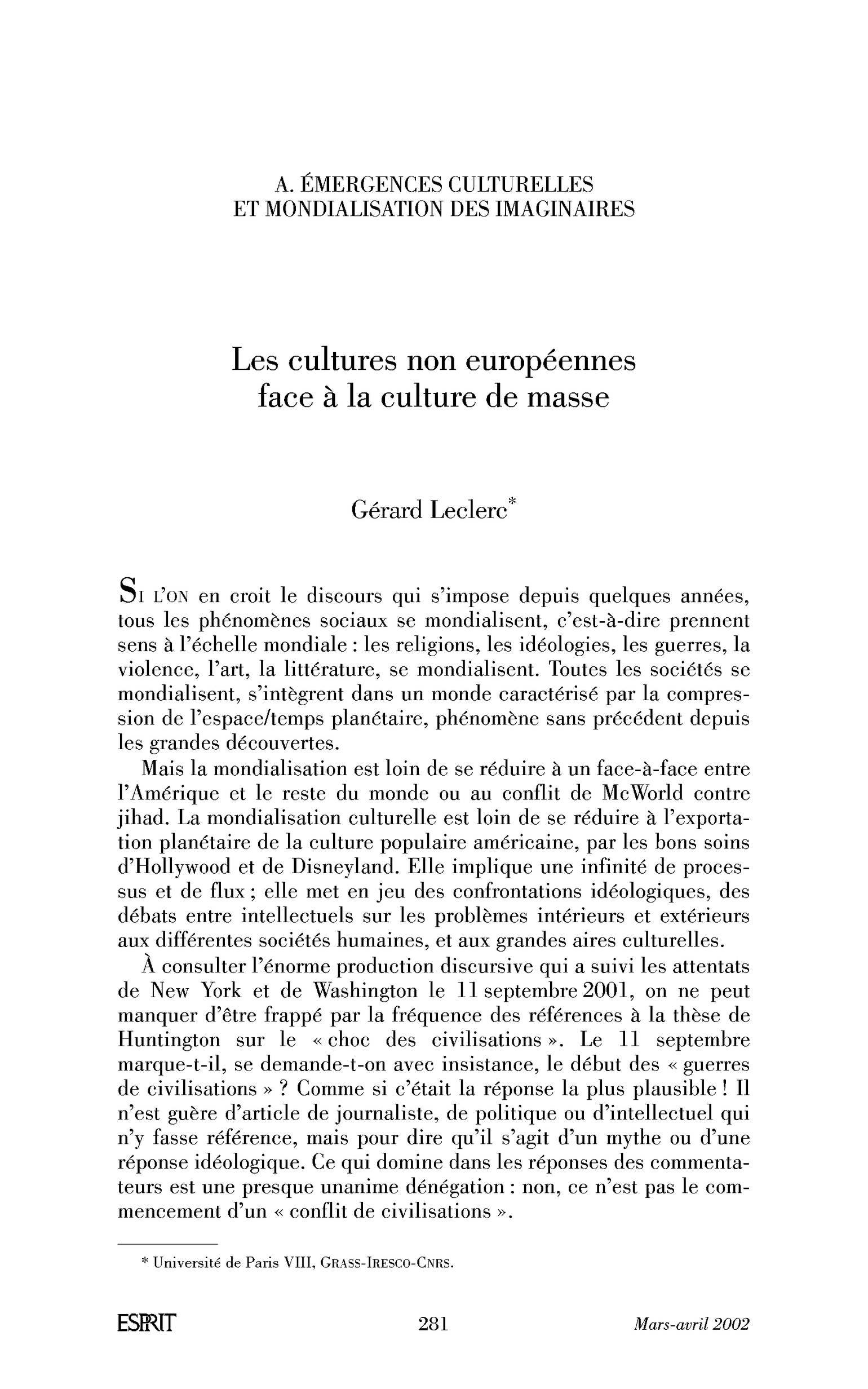 Les cultures non européennes face à la culture de masse