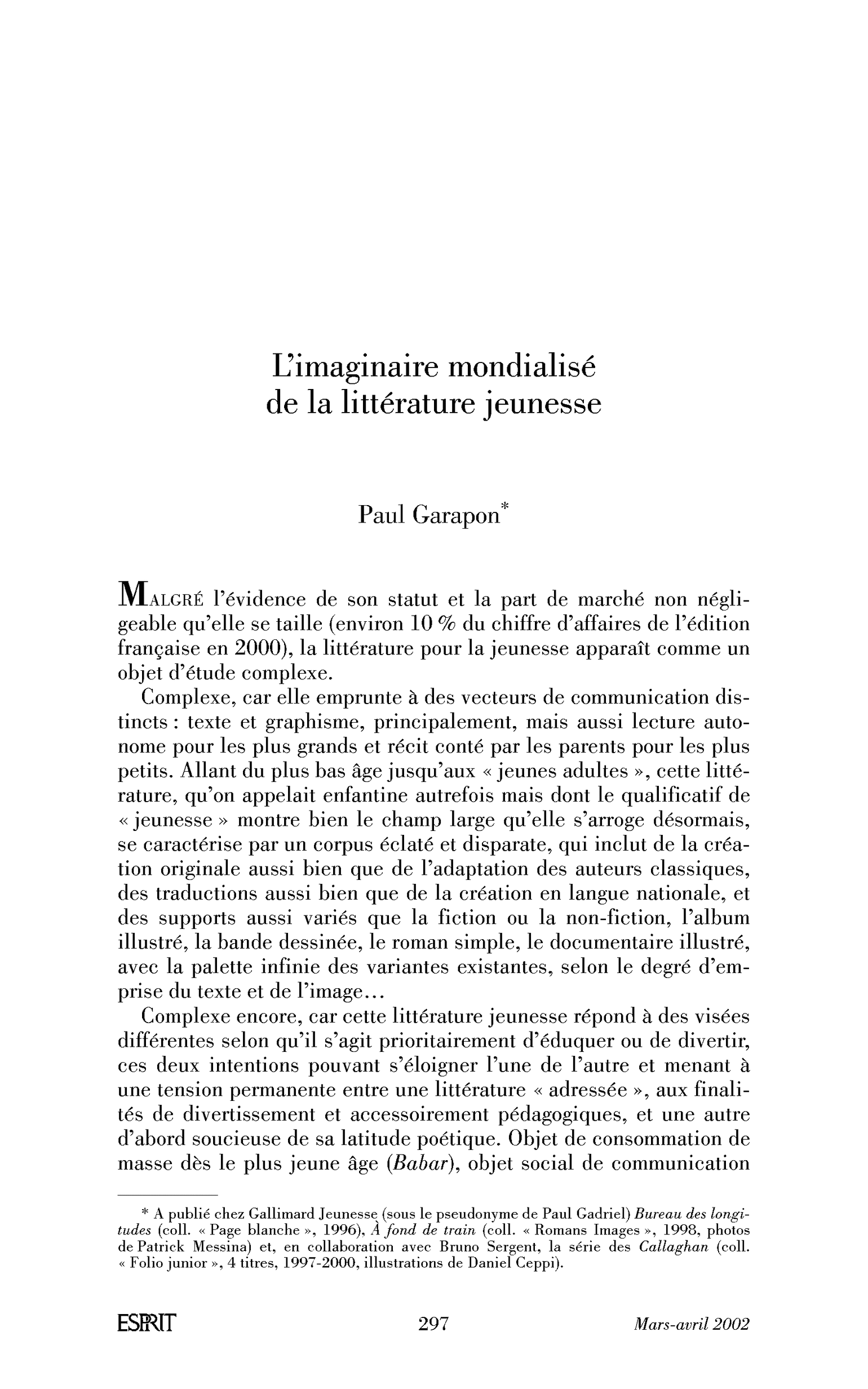 L’imaginaire mondialisé de la littérature jeunesse