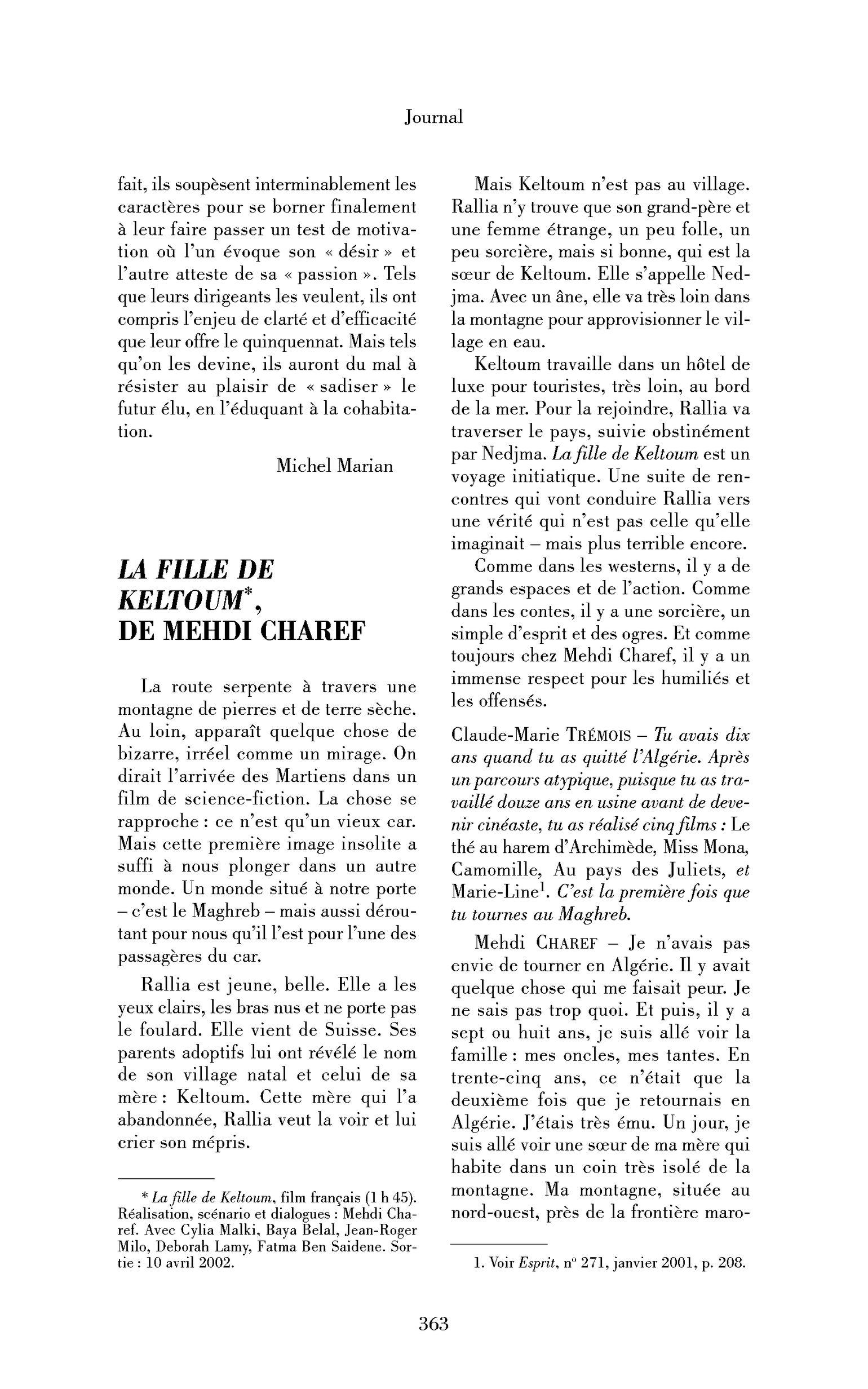 La fille de Keltoum, entretien avec Mehdi Charef