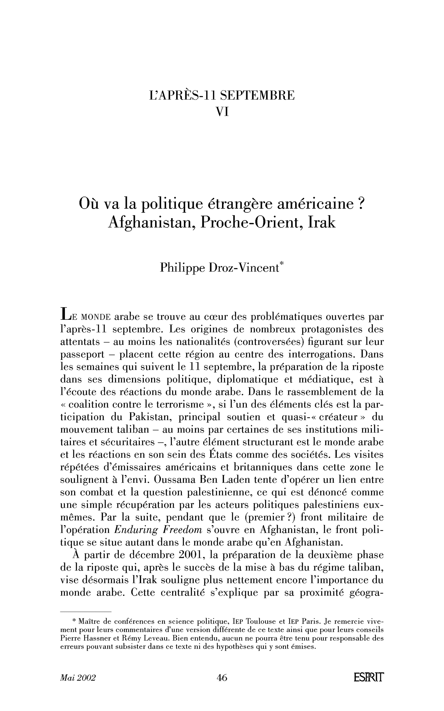 Où va la politique étrangère américaine? Afghanistan, Proche-Orient, Irak