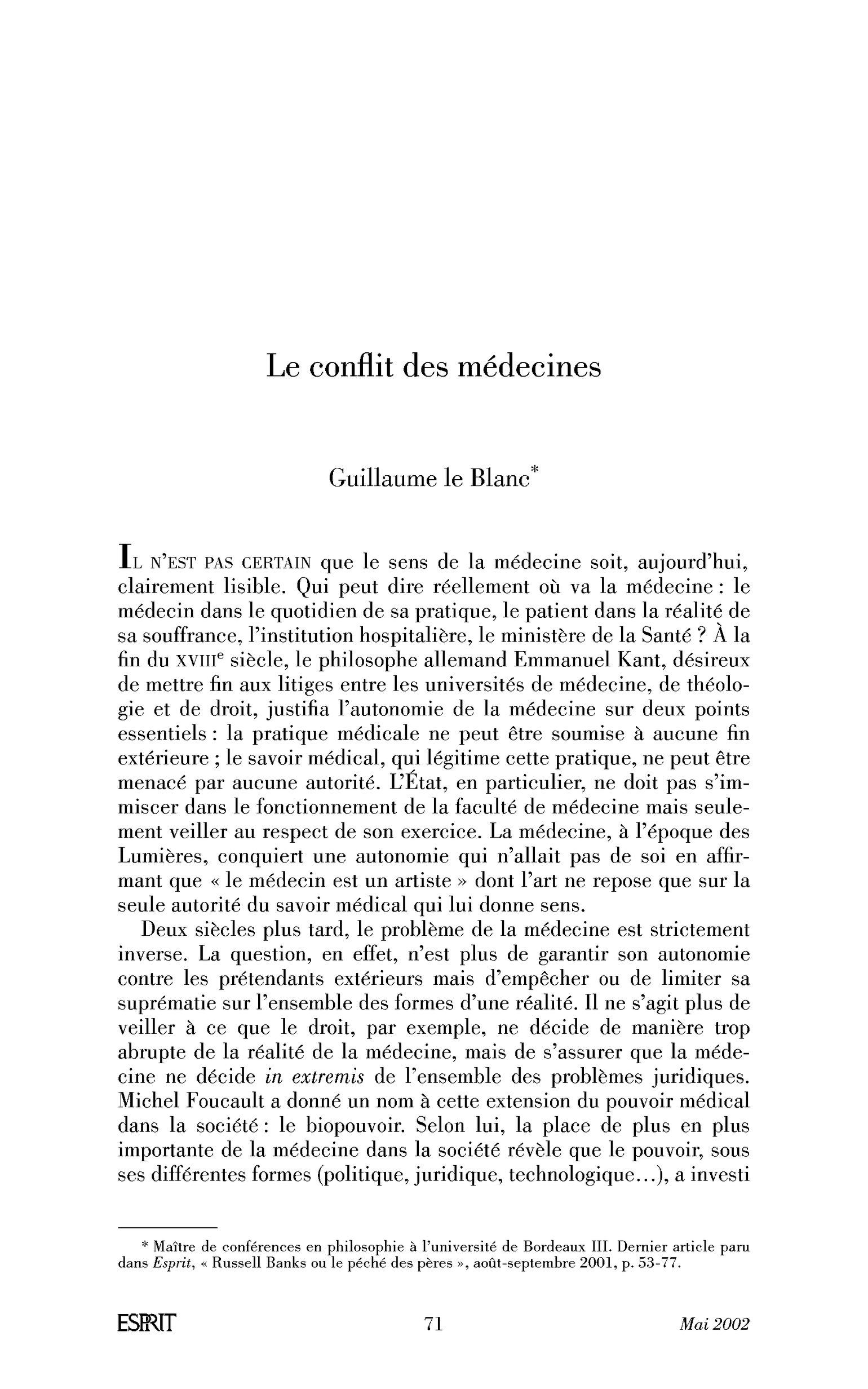 Le conflit des médecines