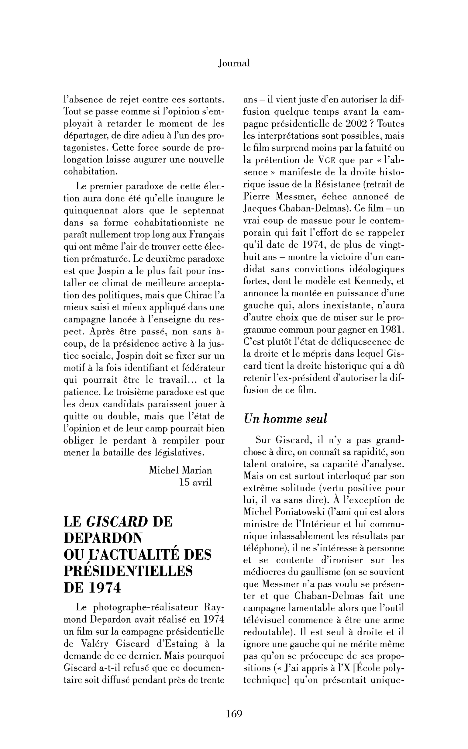Le Giscard de Depardon ou l’actualité des présidentielles de 1974