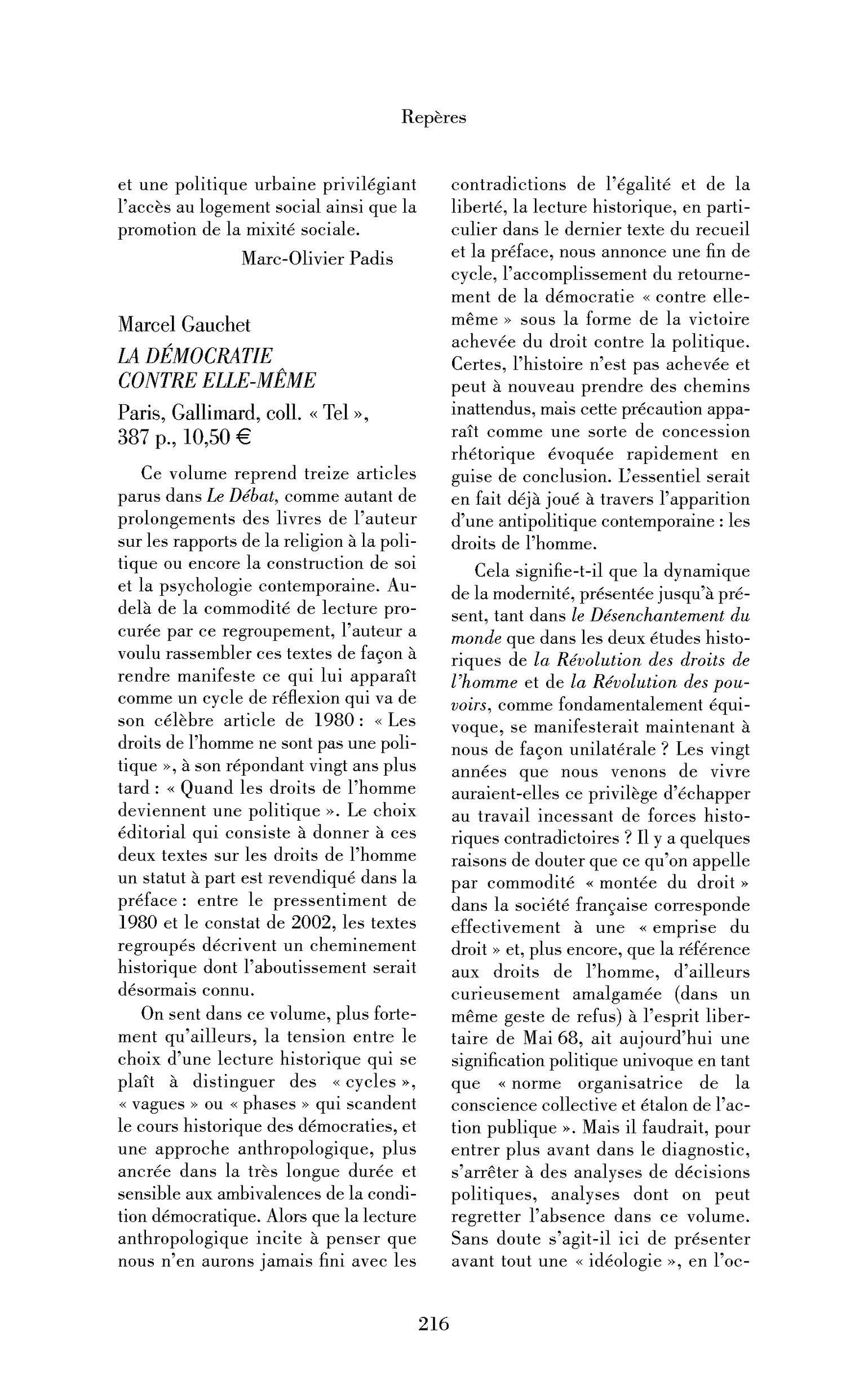 Marcel Gauchet: La Démocratie contre elle-même