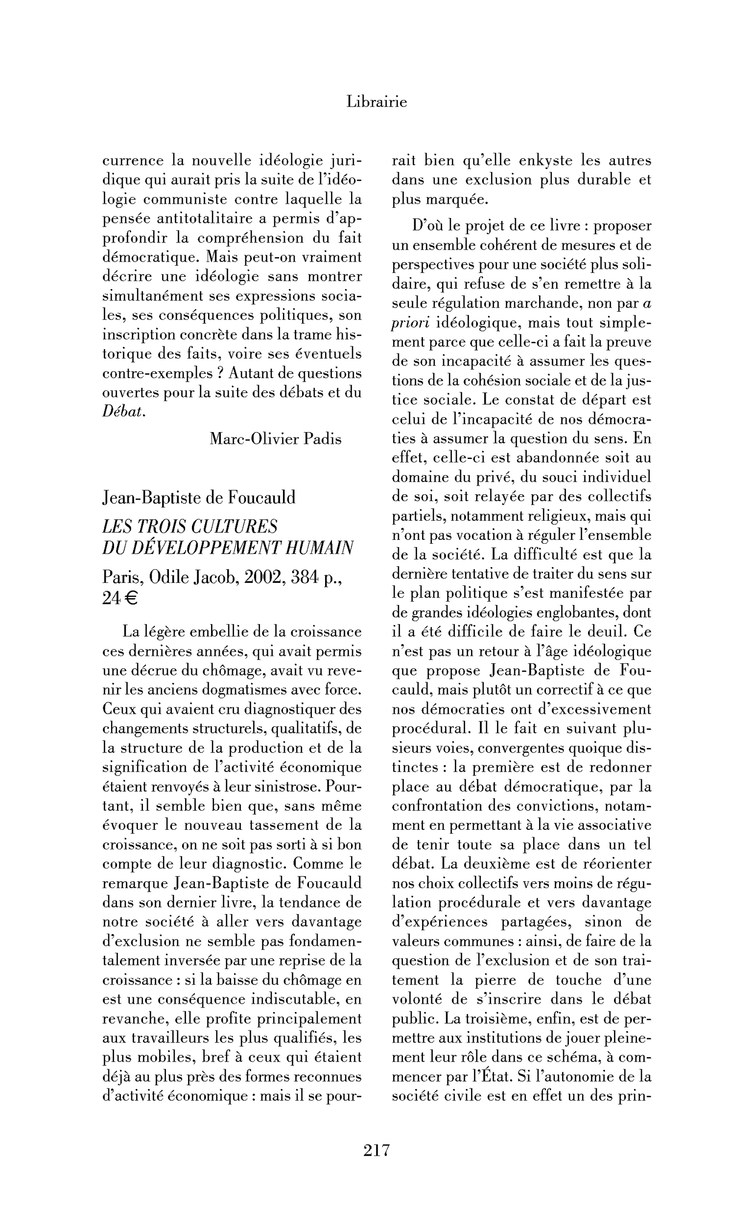 Jean-Baptiste de Foucauld: les Trois Cultures du développement humain
