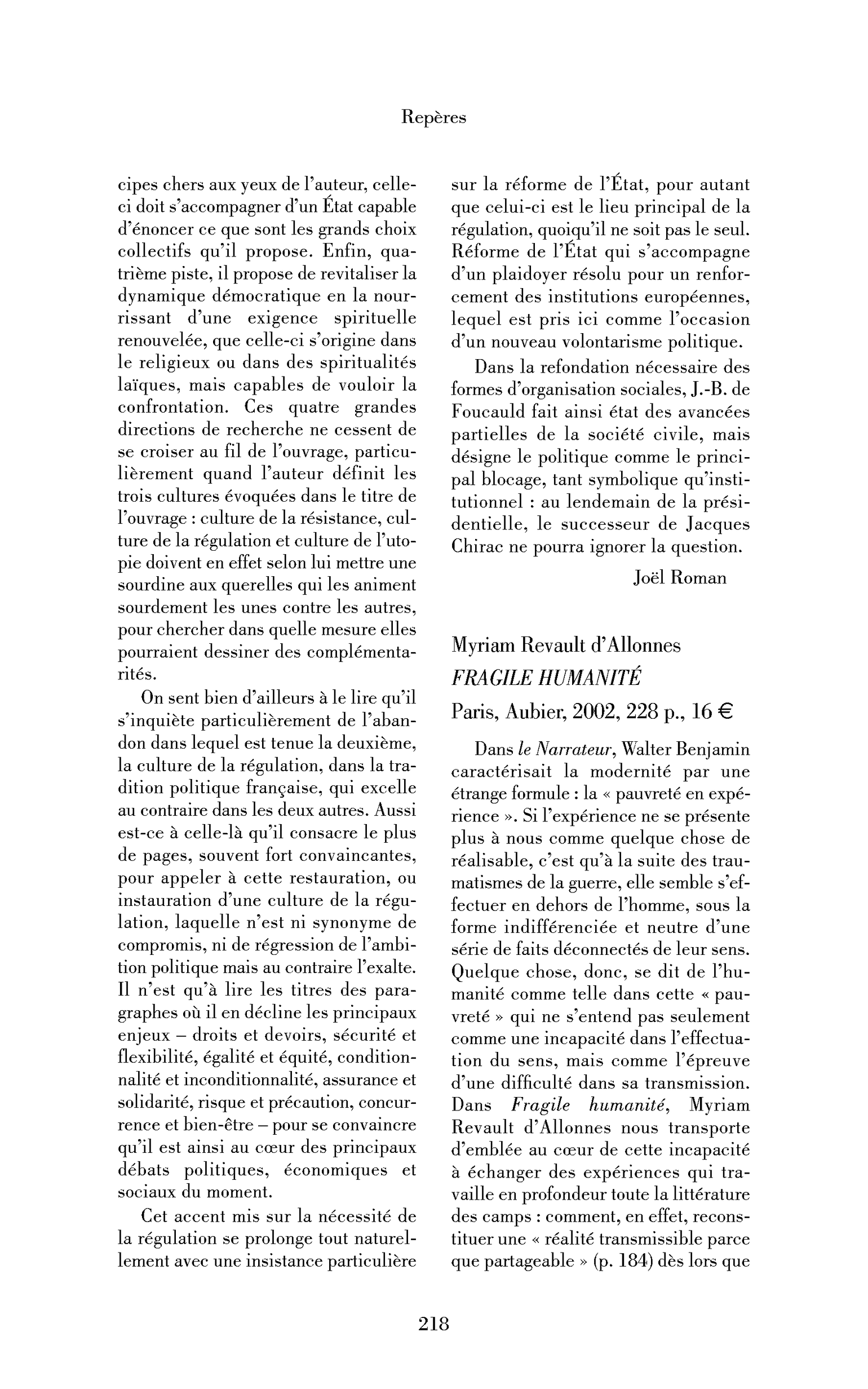 Myriam Revault d’Allonnes: Fragile humanité
