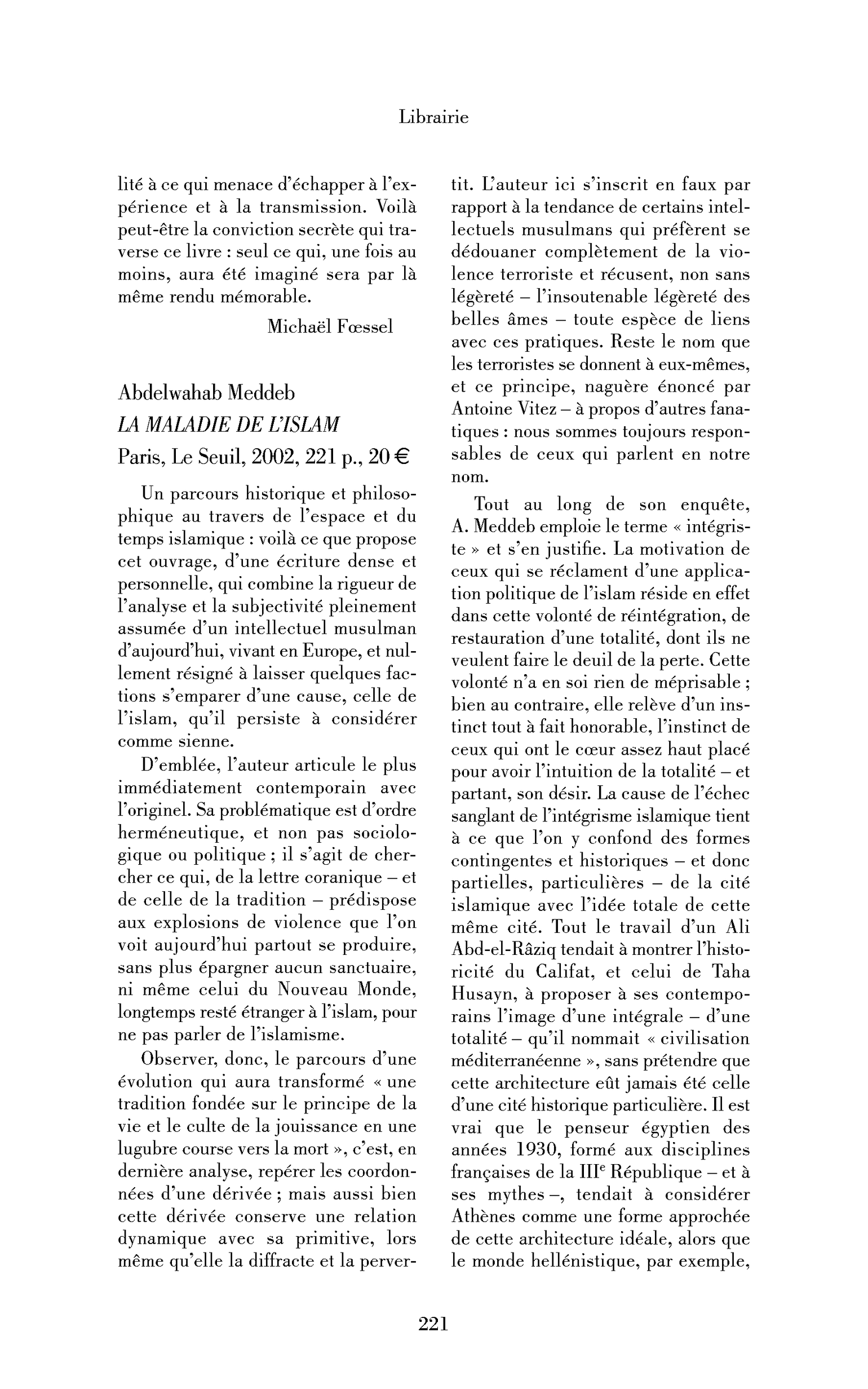 Abdelwahab Meddeb: la Maladie de l’islam