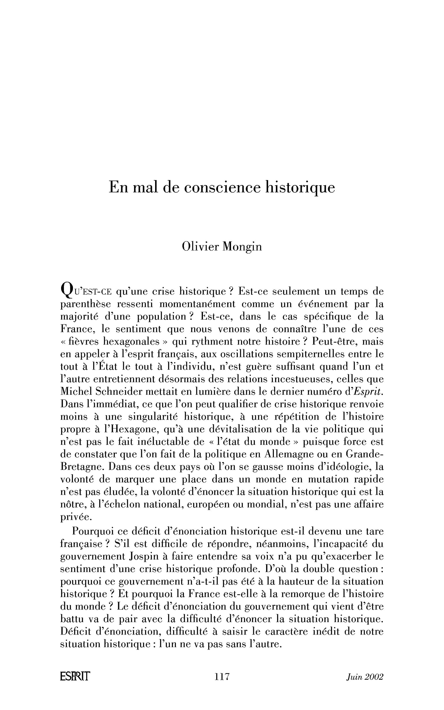 En mal de conscience historique