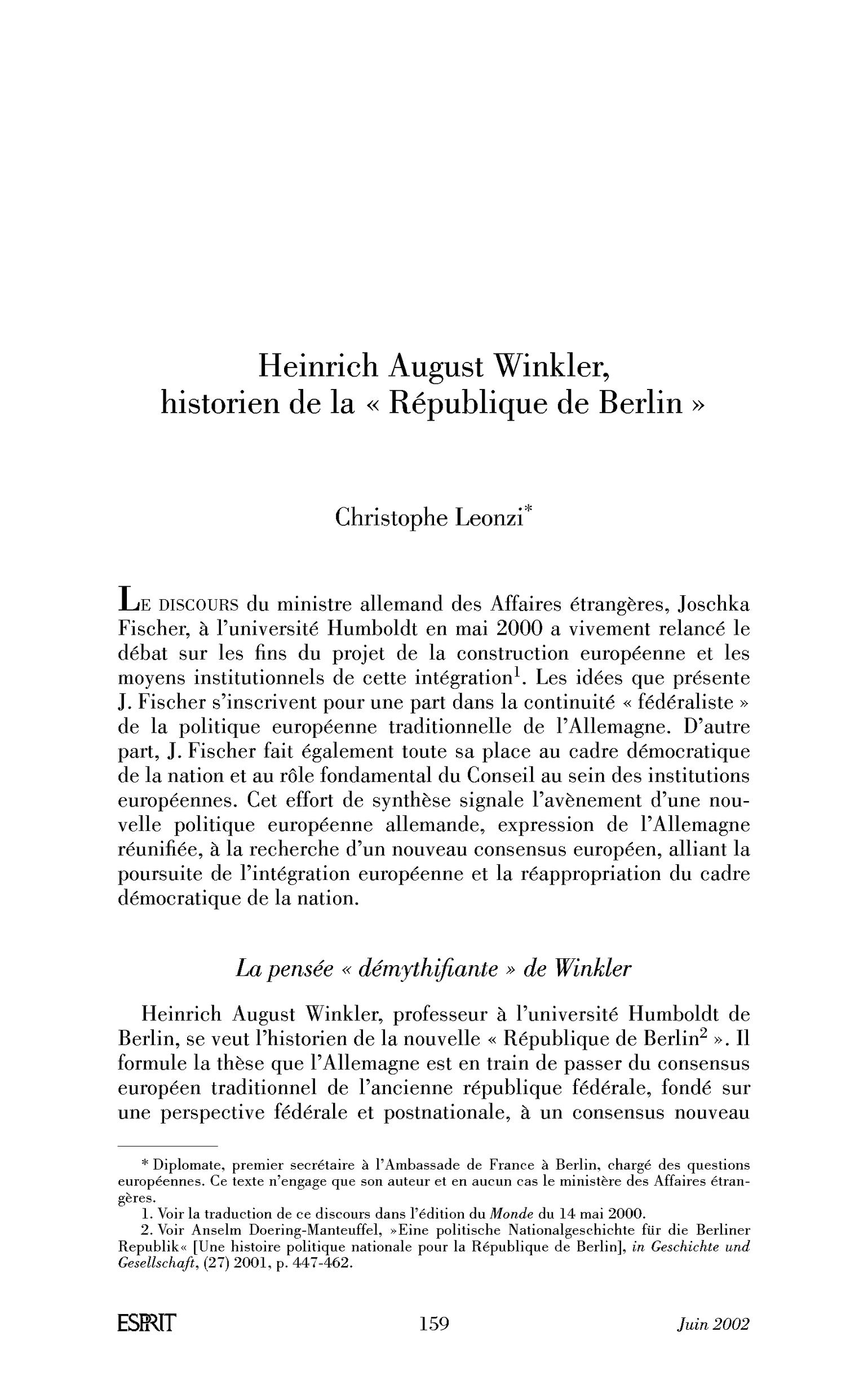 Heinrich August Winkler, historien de la « République de Berlin »