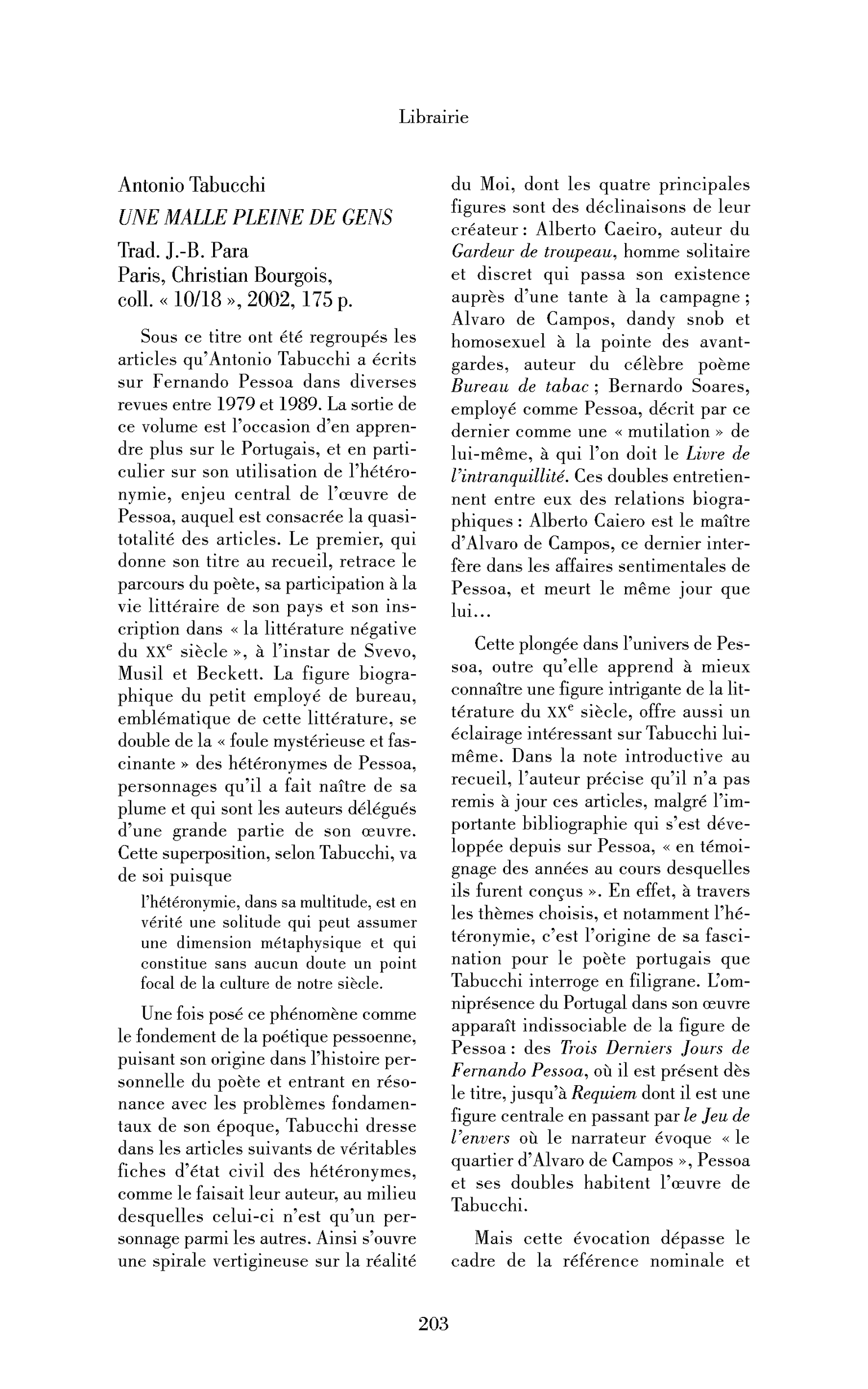 Antonio Tabucchi: Une malle pleine de gens
