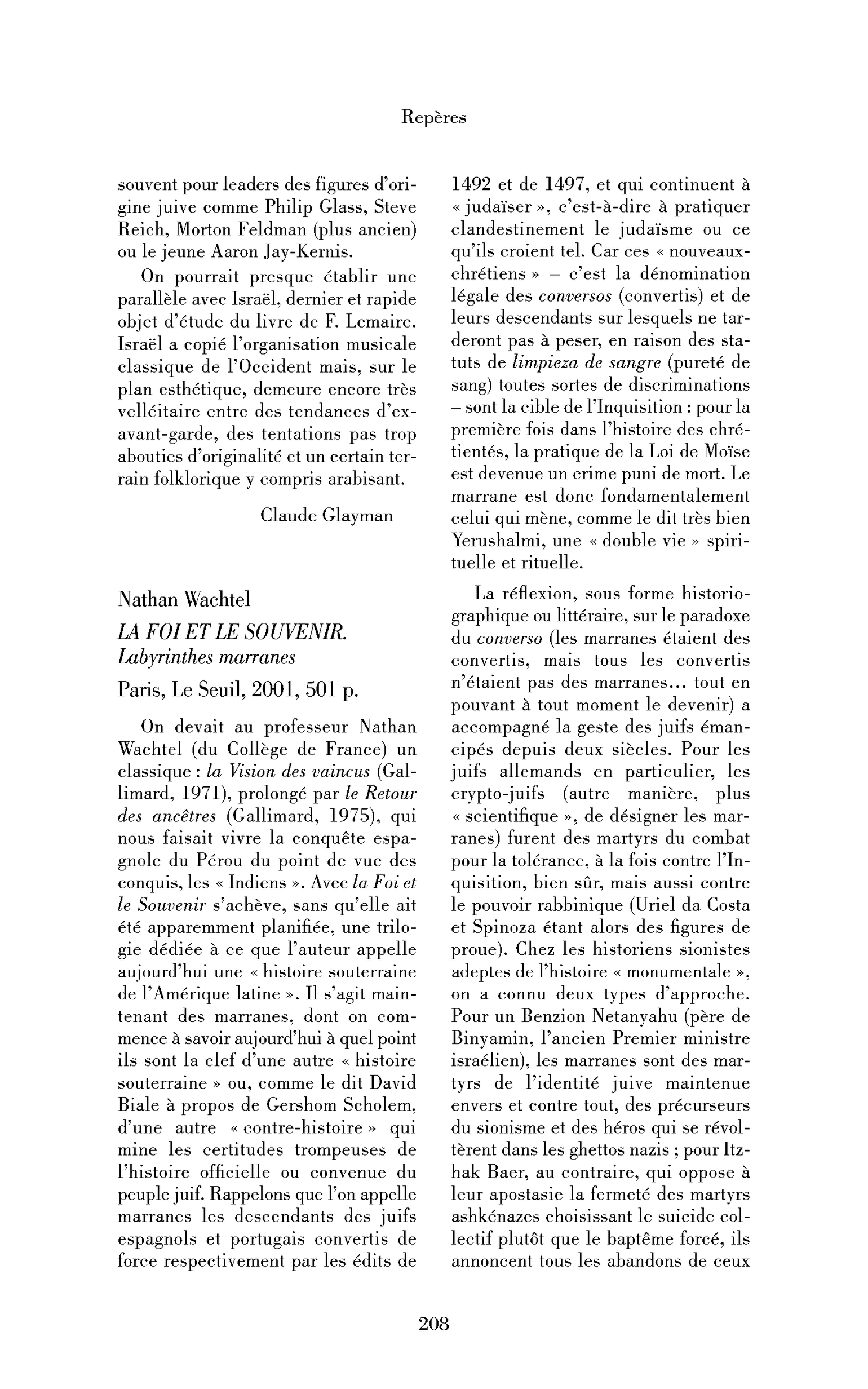 Nathan Wachtel: la Foi du Souvenir.
