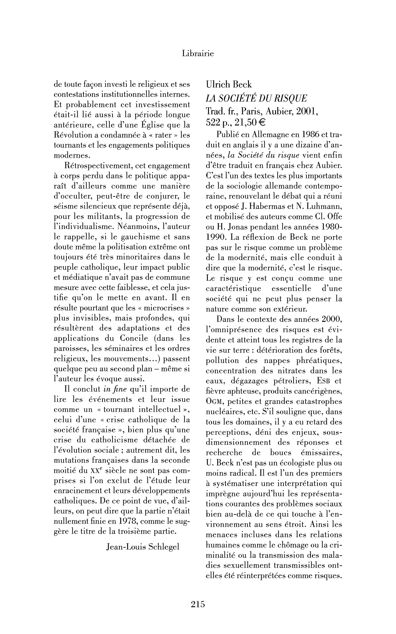 Ulrich Beck: la Société du risque