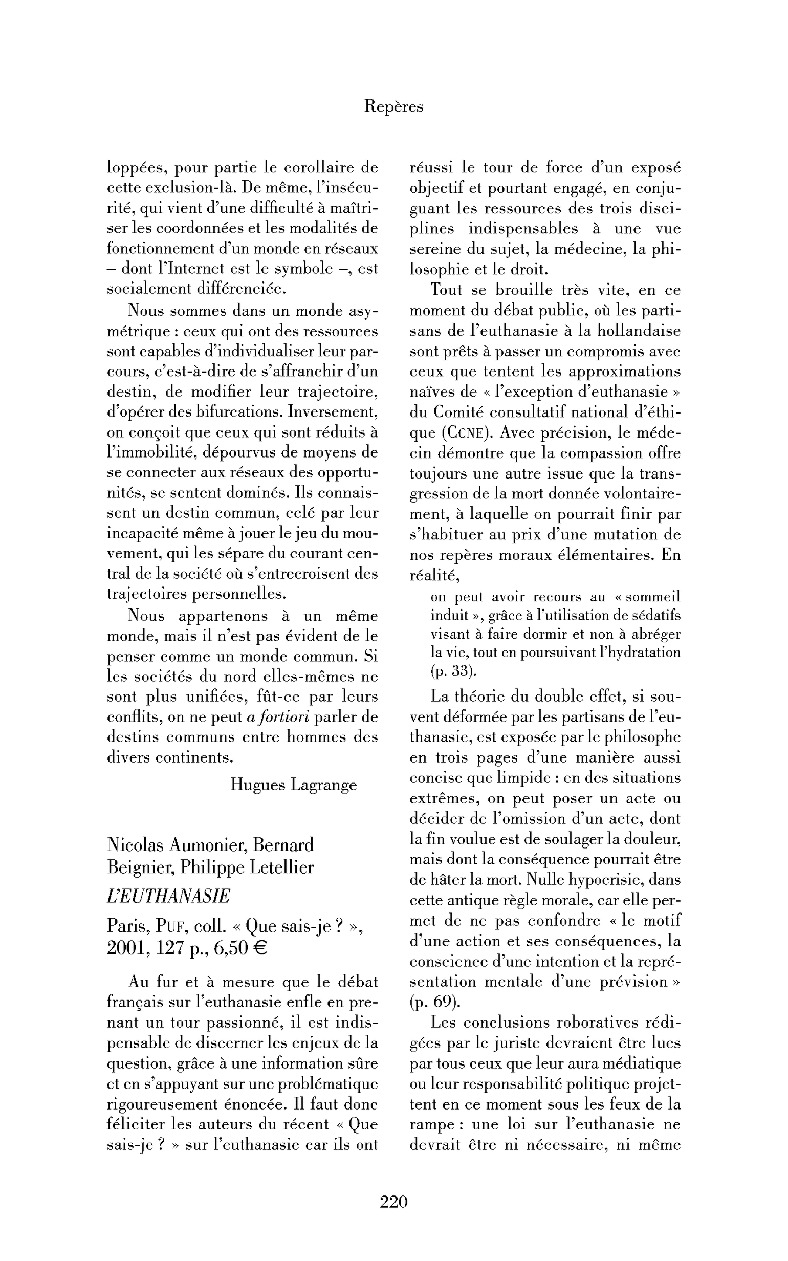 Nicolas Aumonier, Bernard Beignier, Philippe Letellier: l’Euthanasie