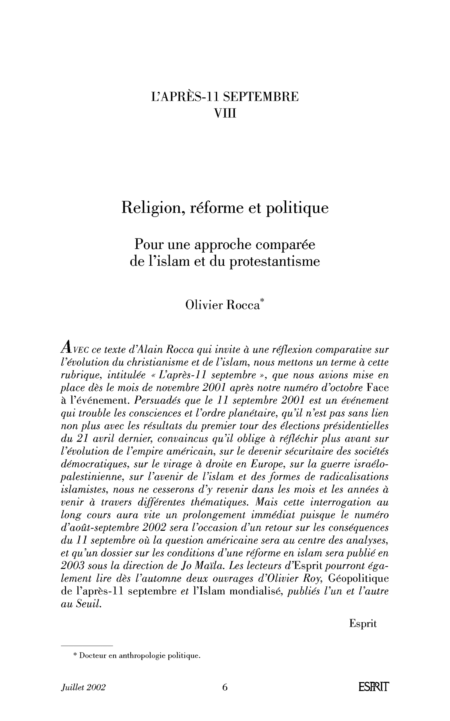 Religion, réforme et politique. Pour une approche comparée de l’islam et du protestantisme