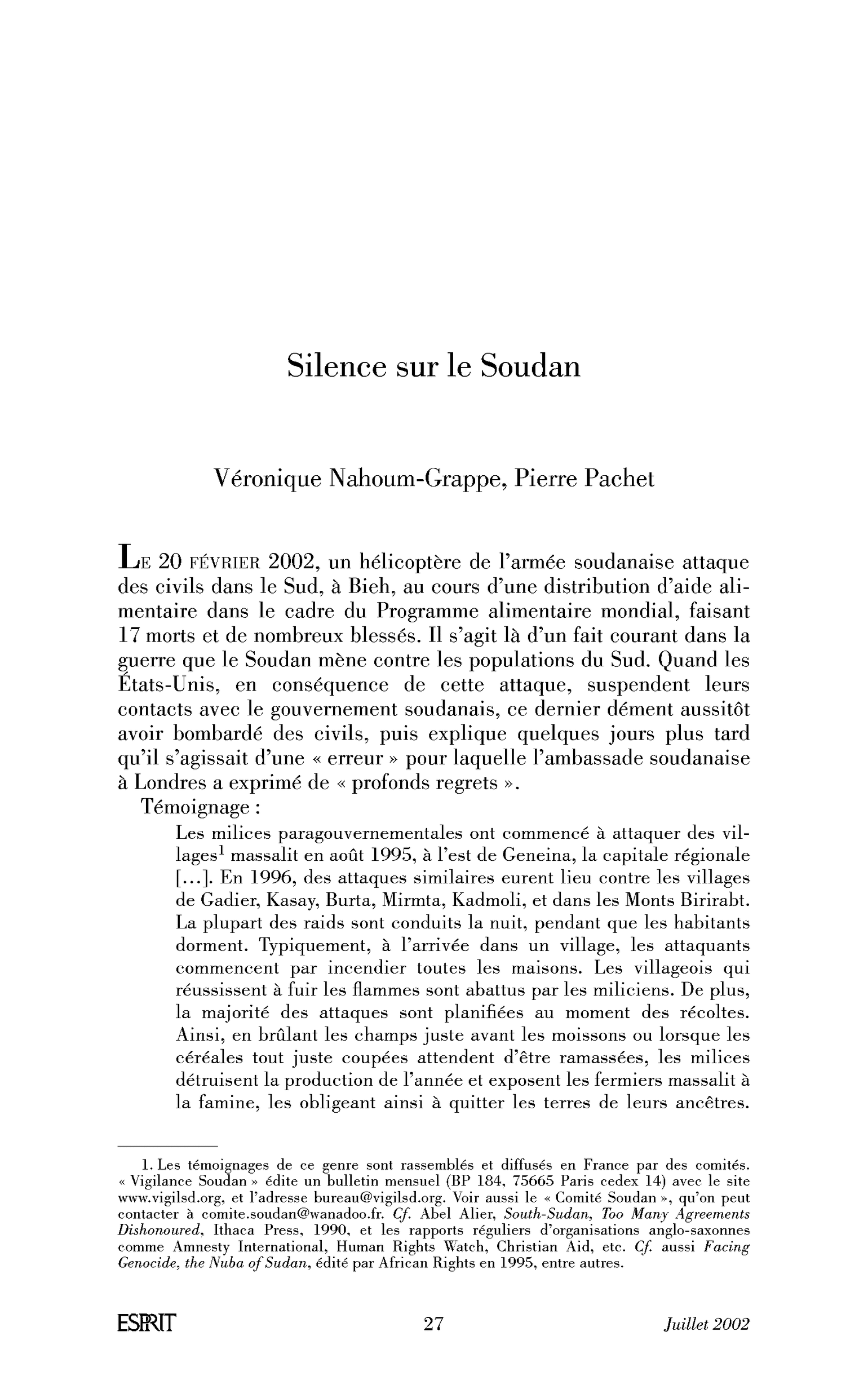 Silence sur le Soudan