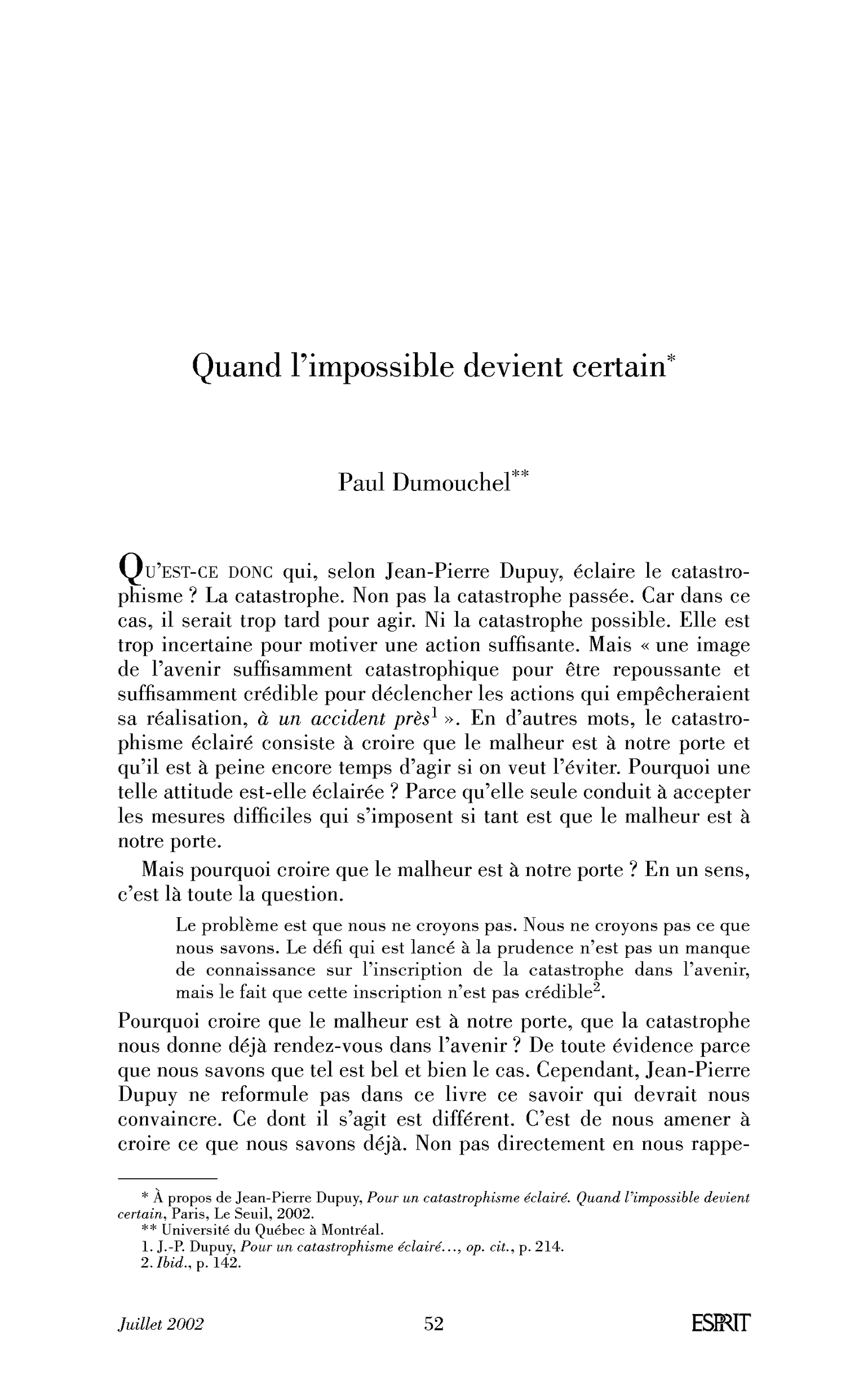 Quand l’impossible devient certain