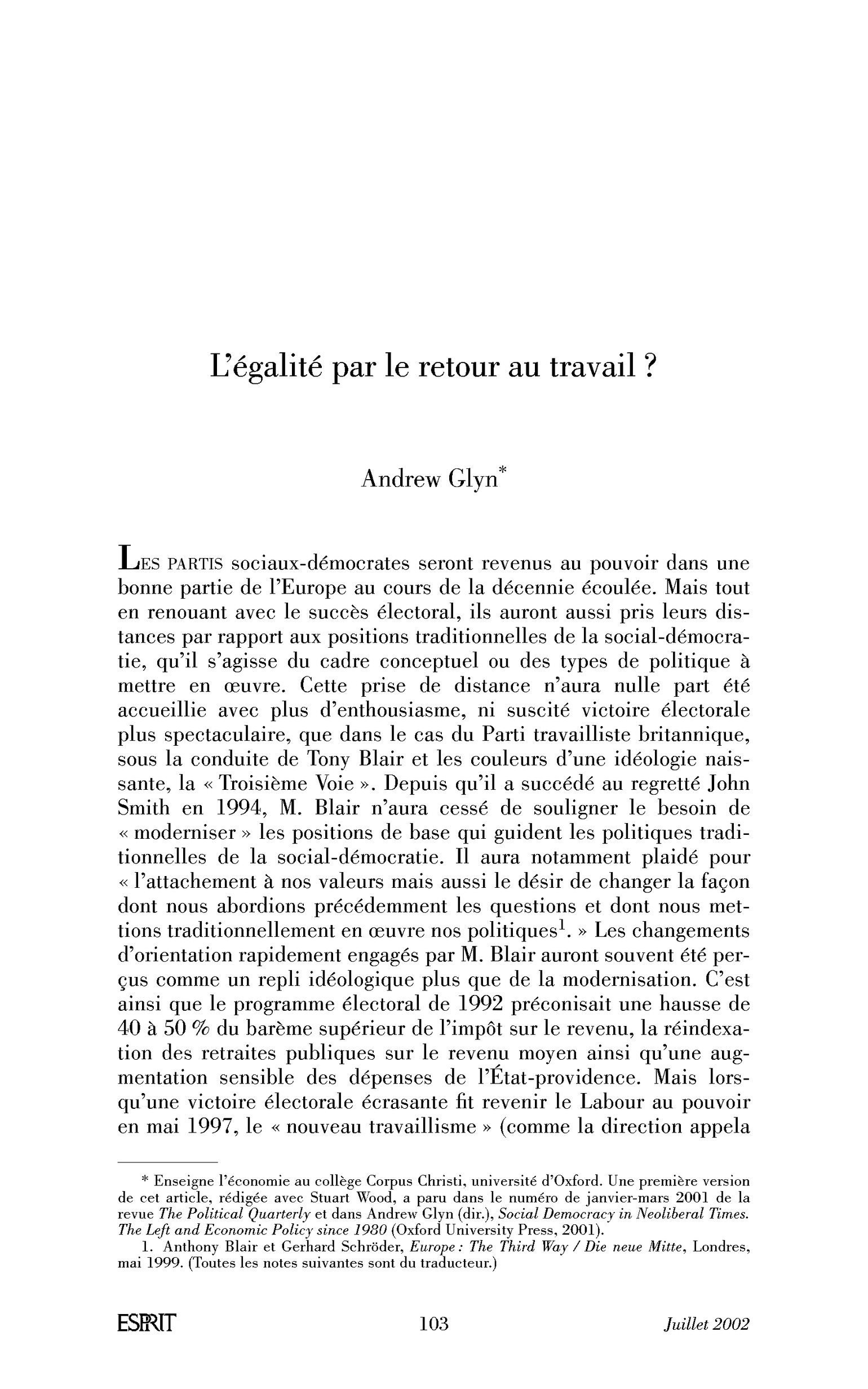 L’égalité par le retour au travail?