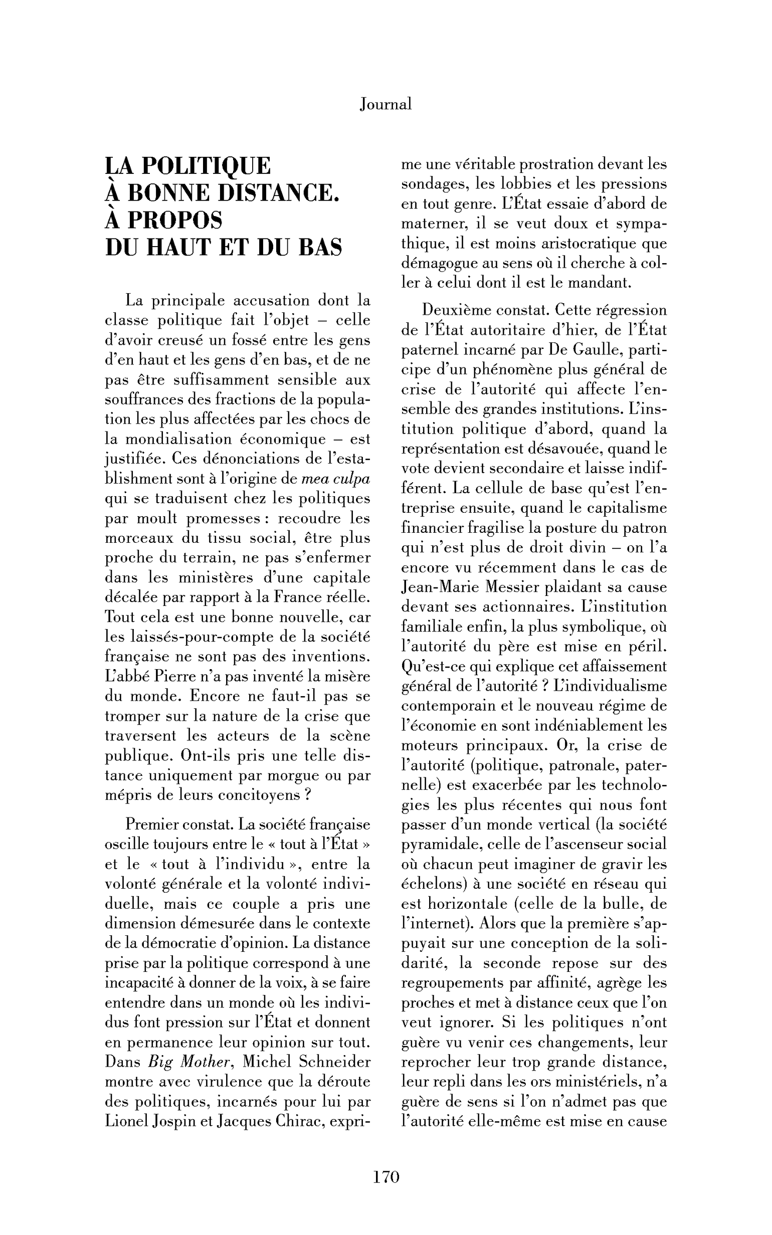 La politique à bonne distance. À propos du haut et du bas