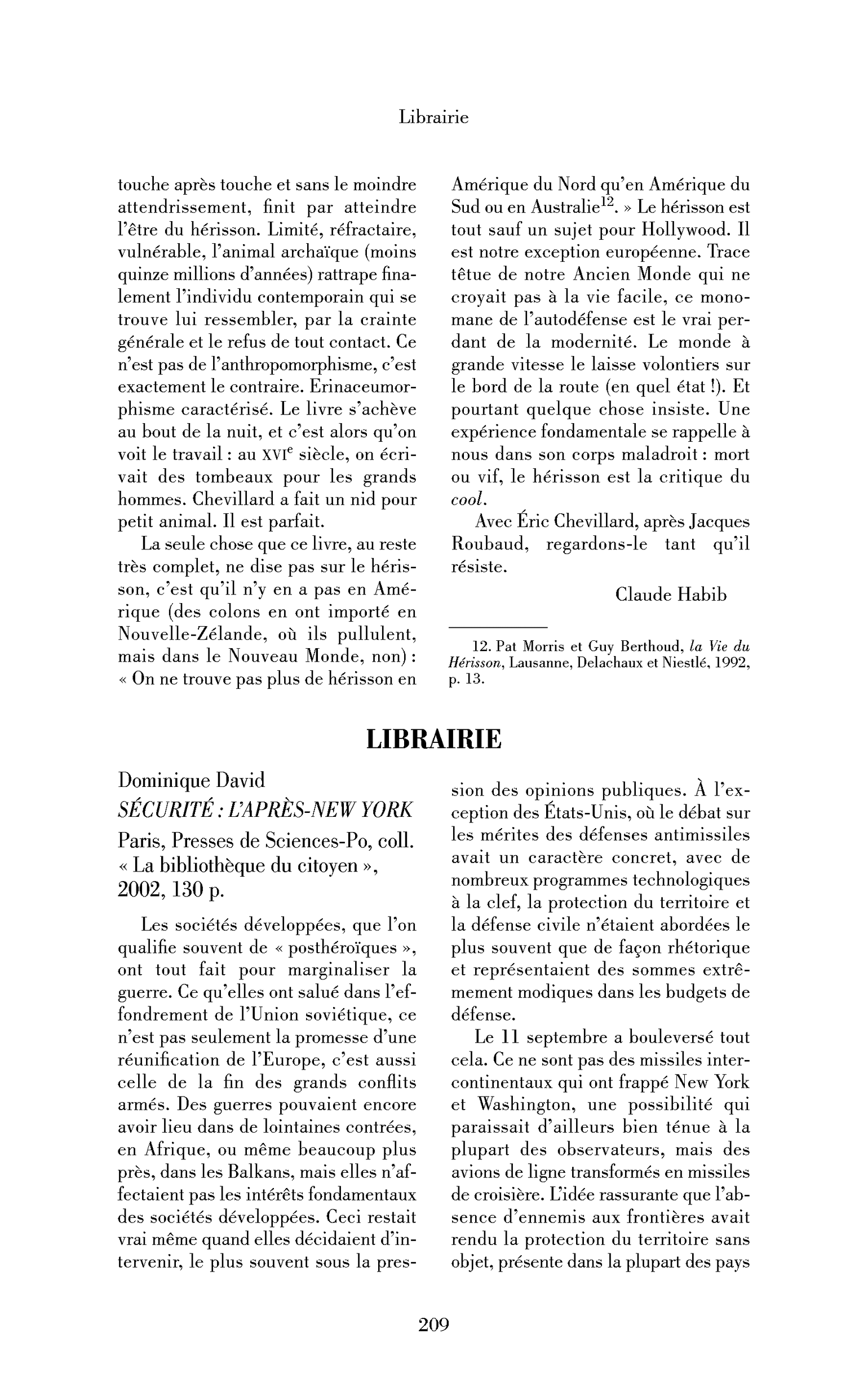 Dominique David: Sécurité: l’après-New York