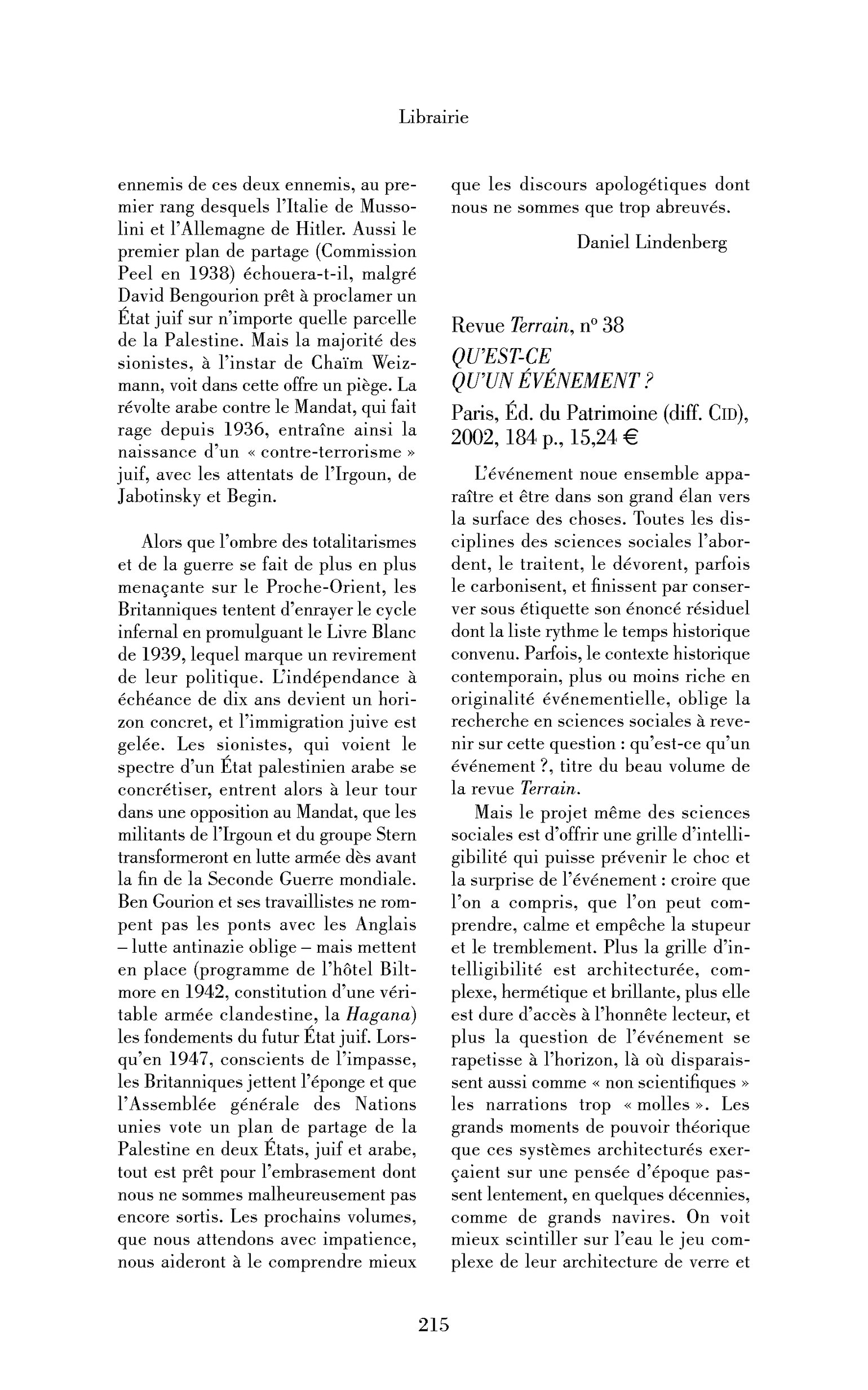 Revue Terrain: Qu’est-ce qu’un événement?