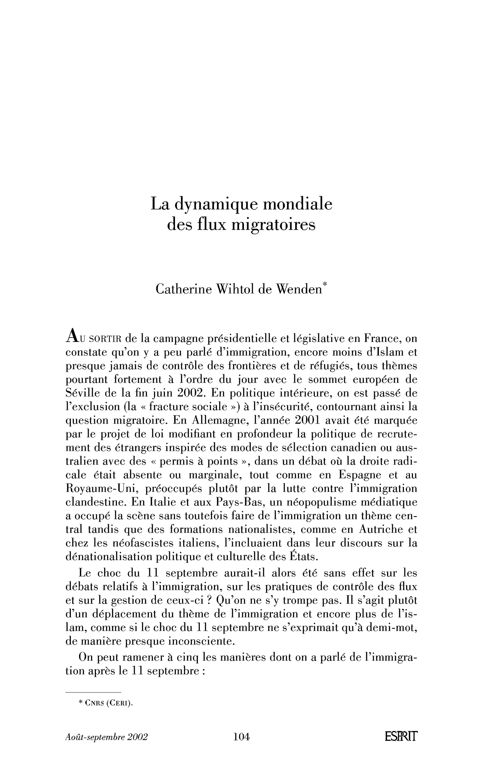 La dynamique mondiale des flux migratoires