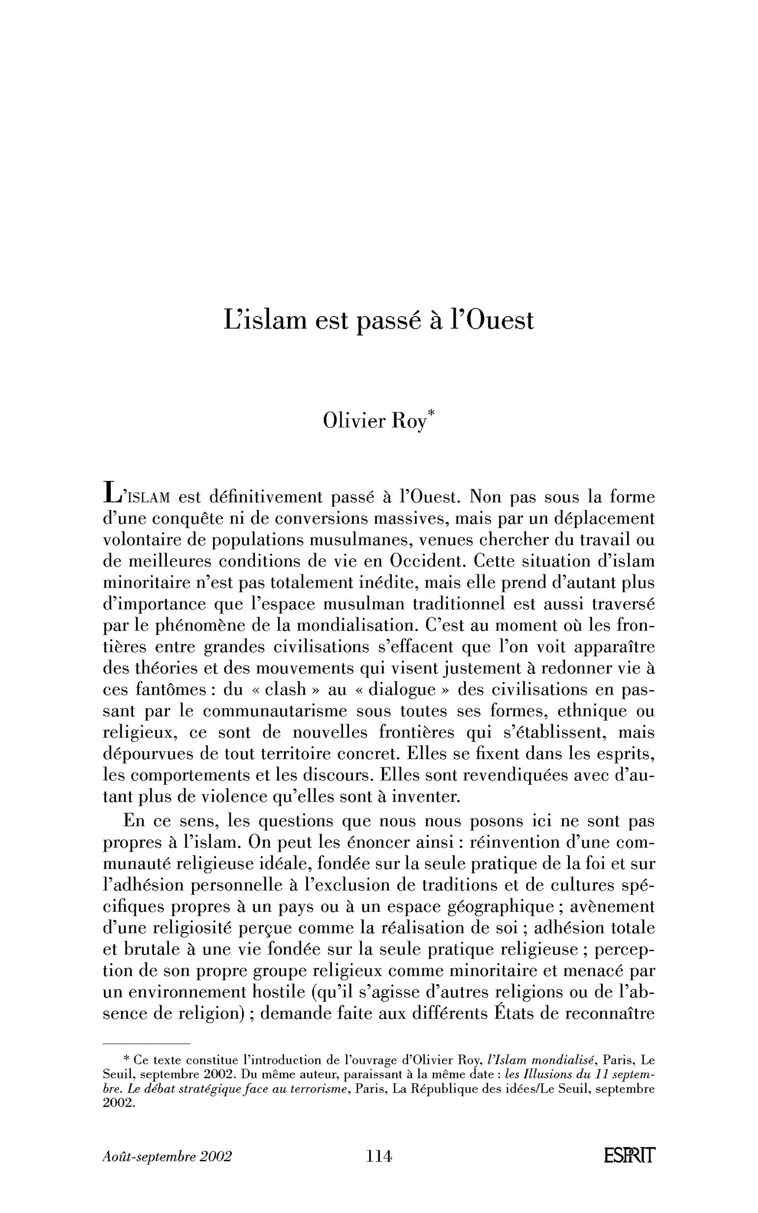 L’islam est passé à l’Ouest