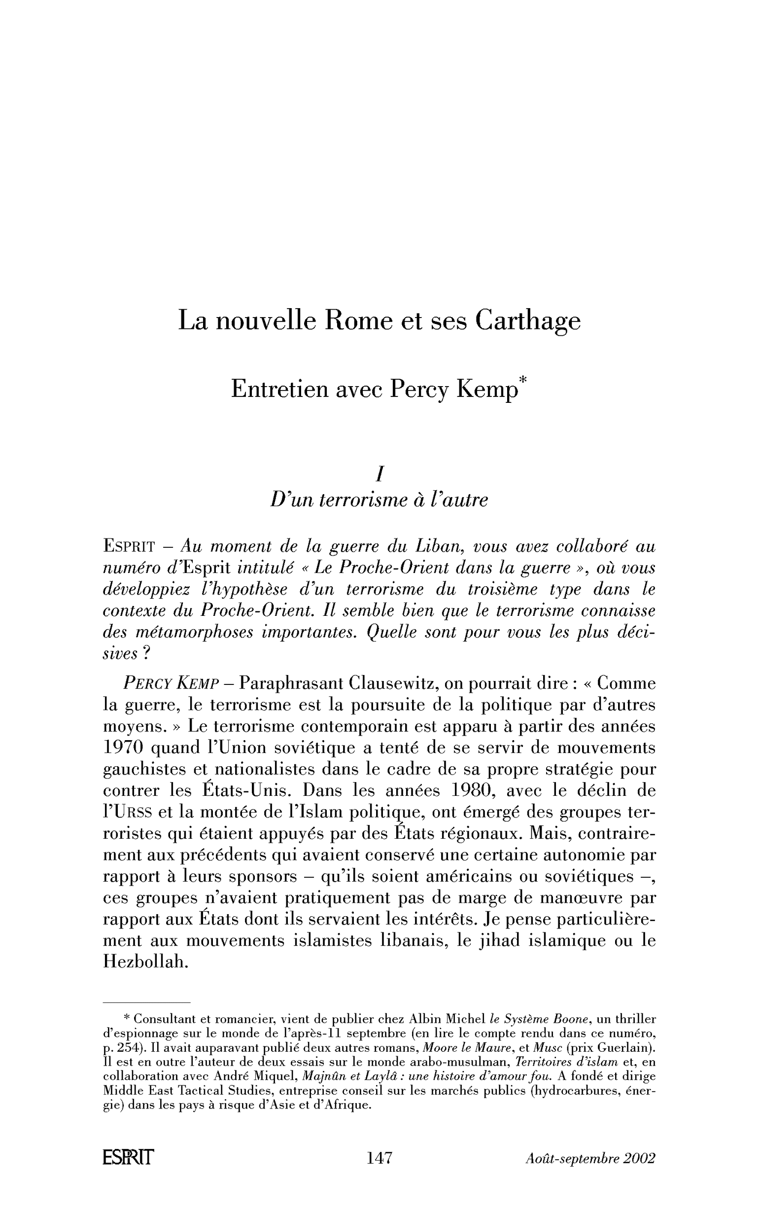 La nouvelle Rome et ses Carthage. (Entretien)