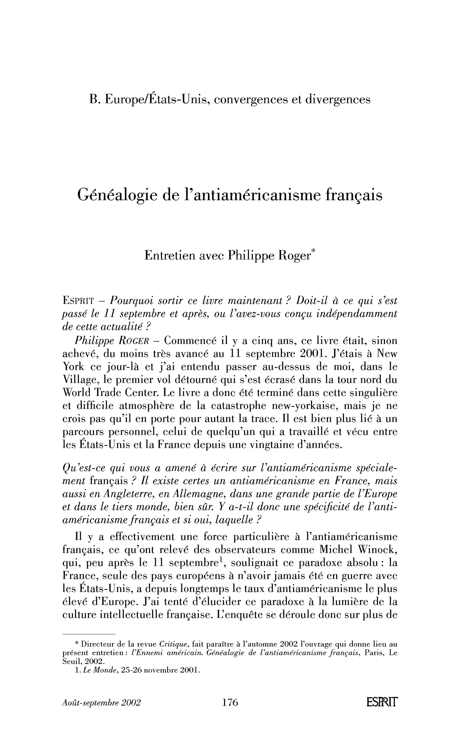 Généalogie de l’antiaméricanisme français. (Entretien)