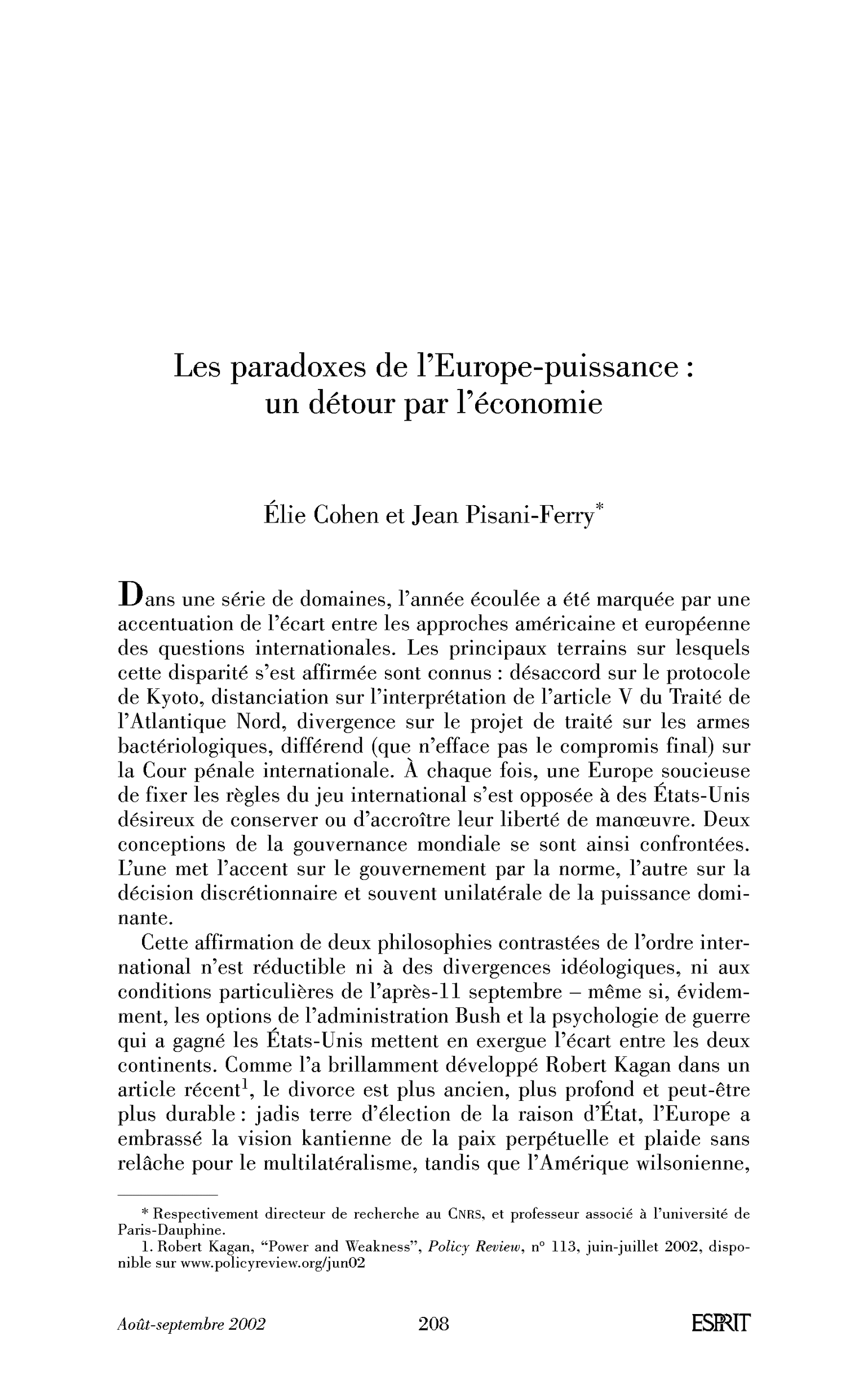 Les paradoxes de l’Europe-puissance: un détour par l’économie