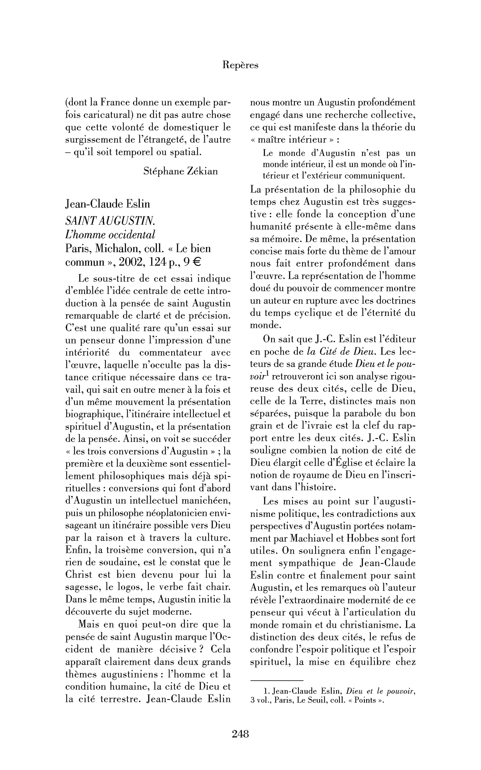 Jean-Claude Eslin: Saint Augustin. L’homme occidental