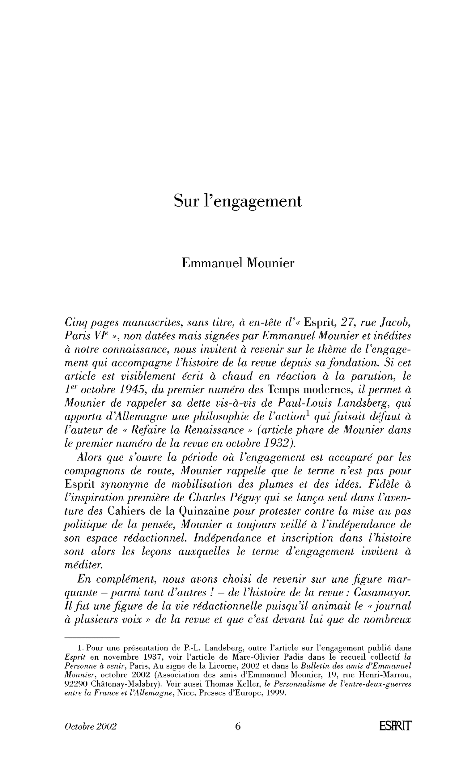 Sur l’engagement