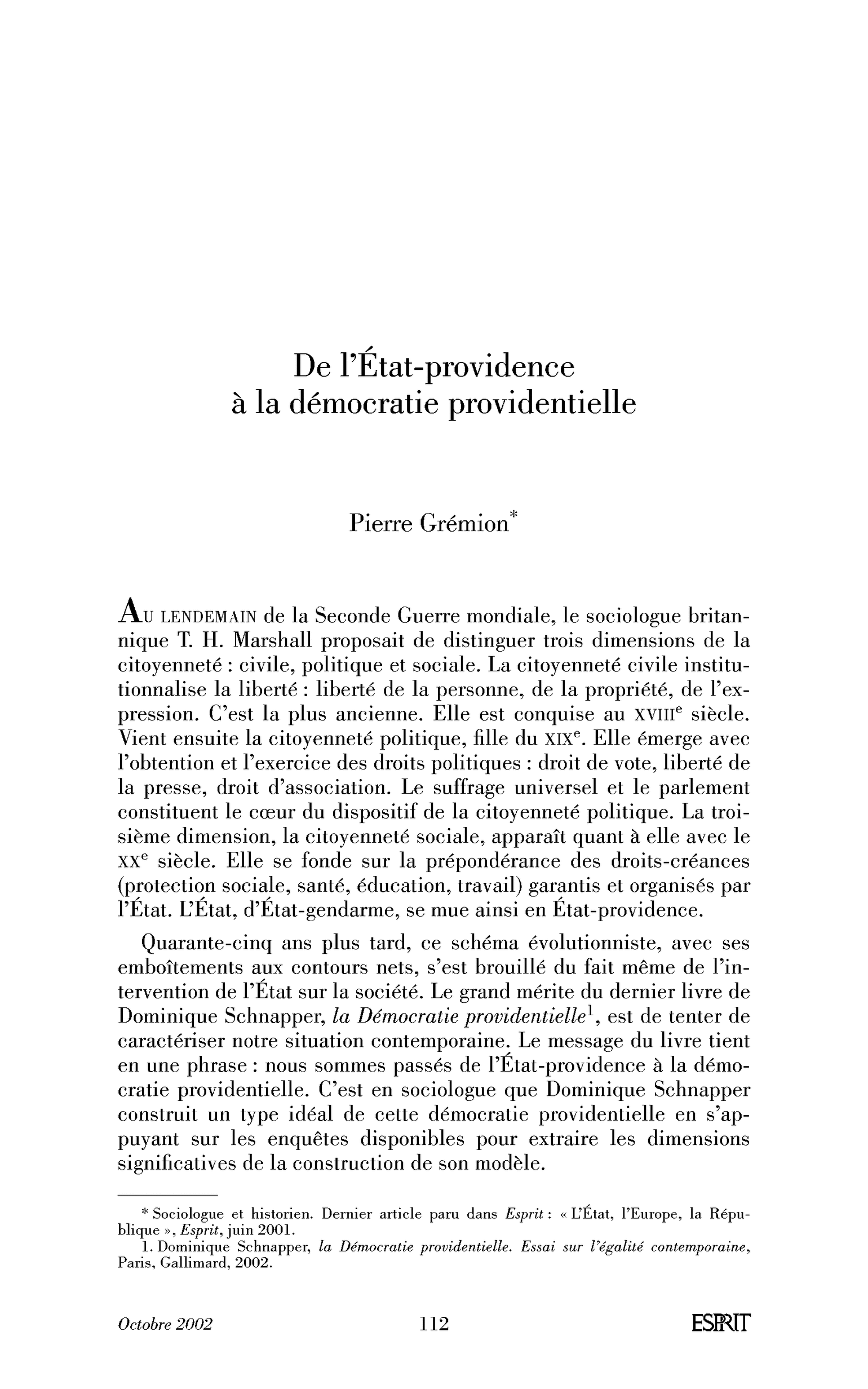 De l’État-providence à la démocratie providentielle