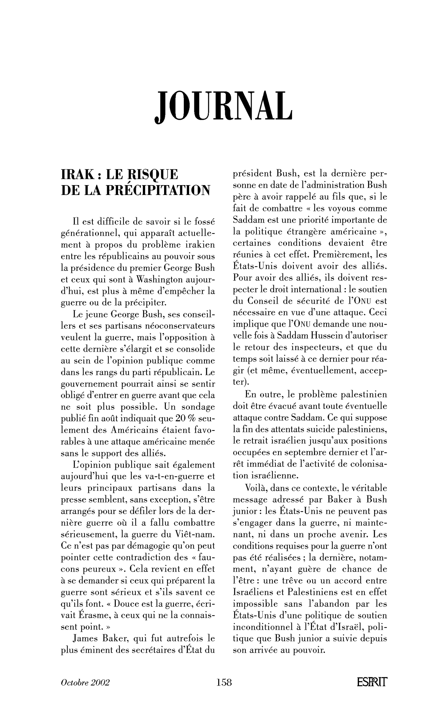 Irak: le risque de la précipitation