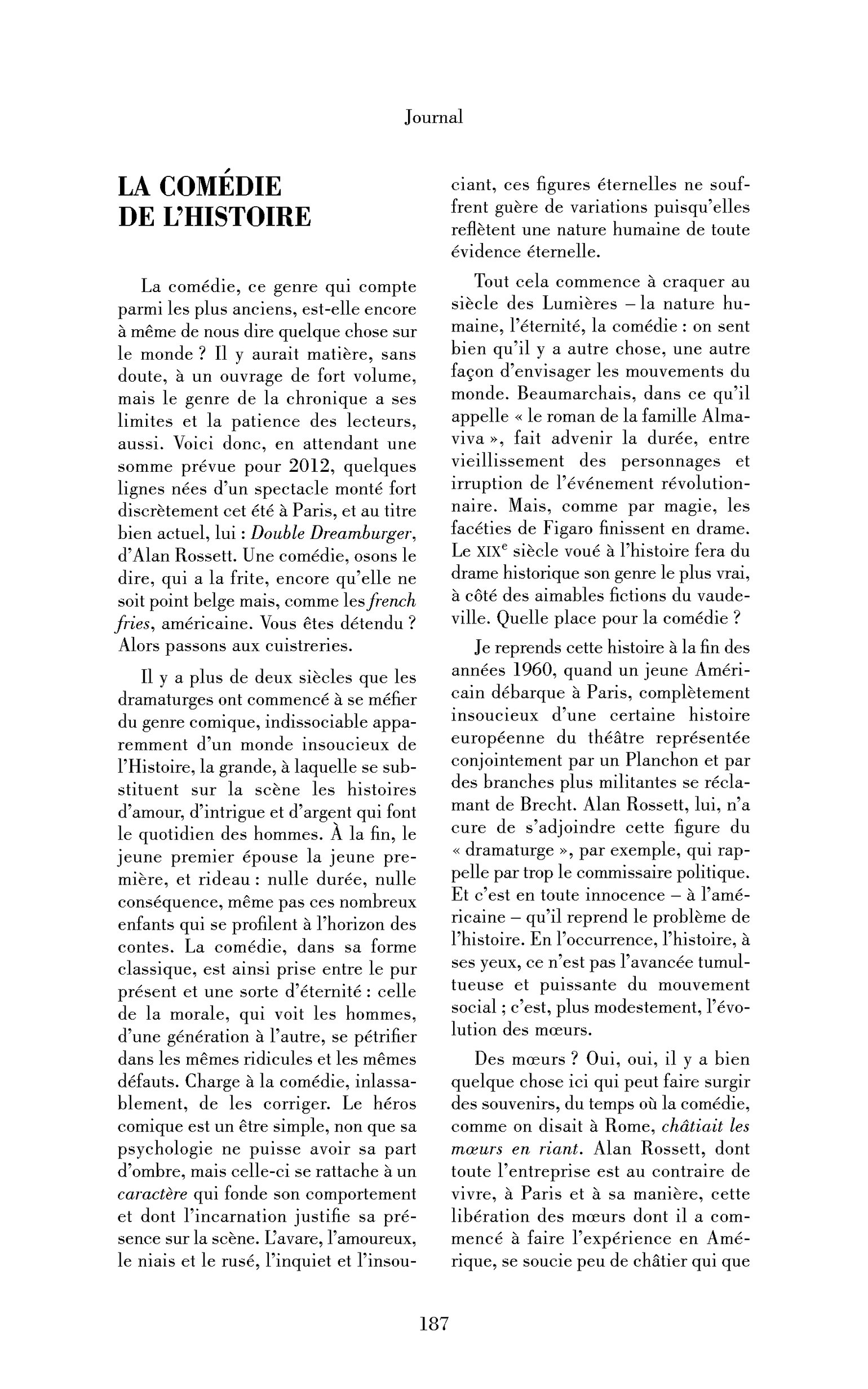 La comédie de l’histoire