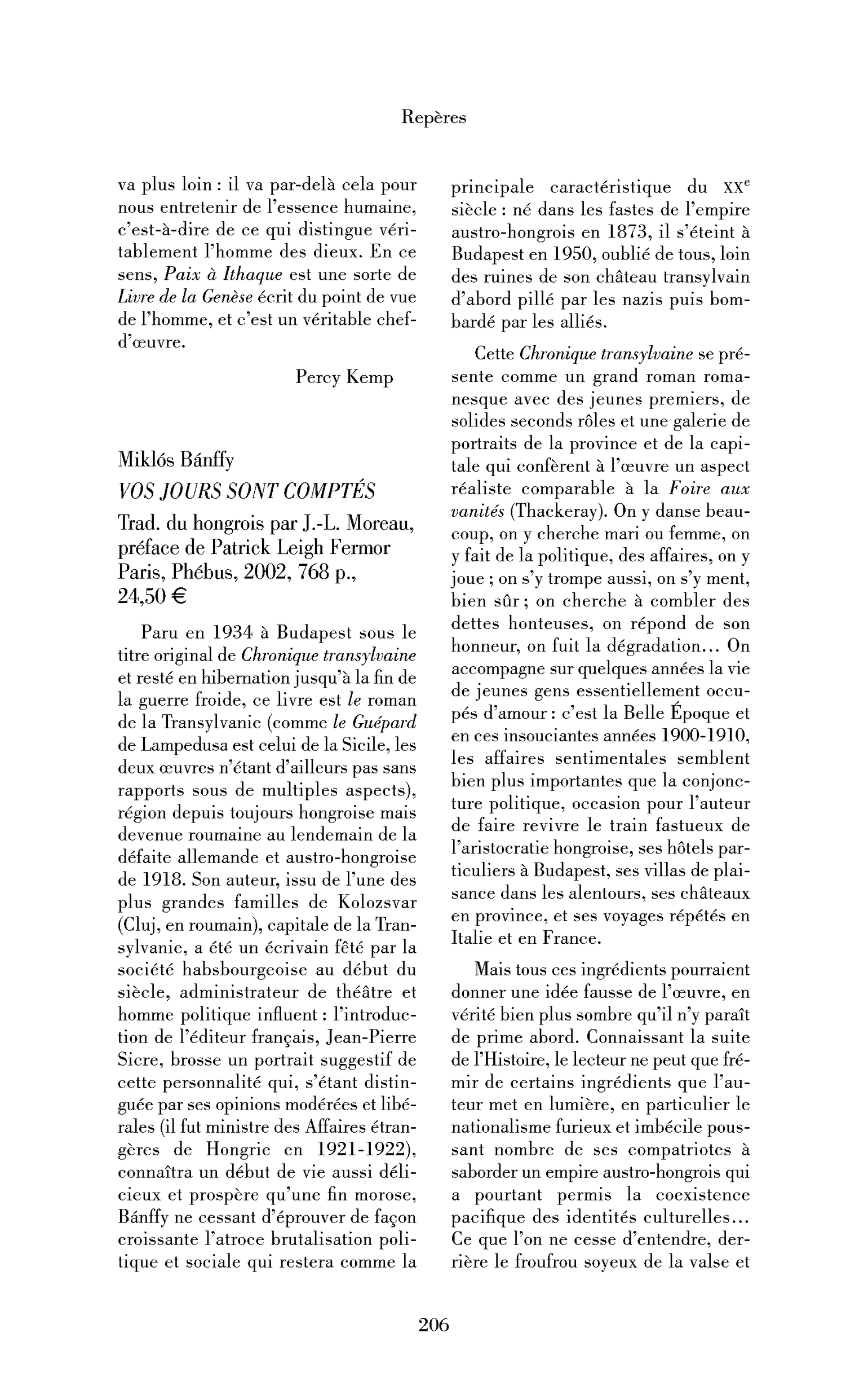 Miklós Bánffy: Vos jours sont comptés