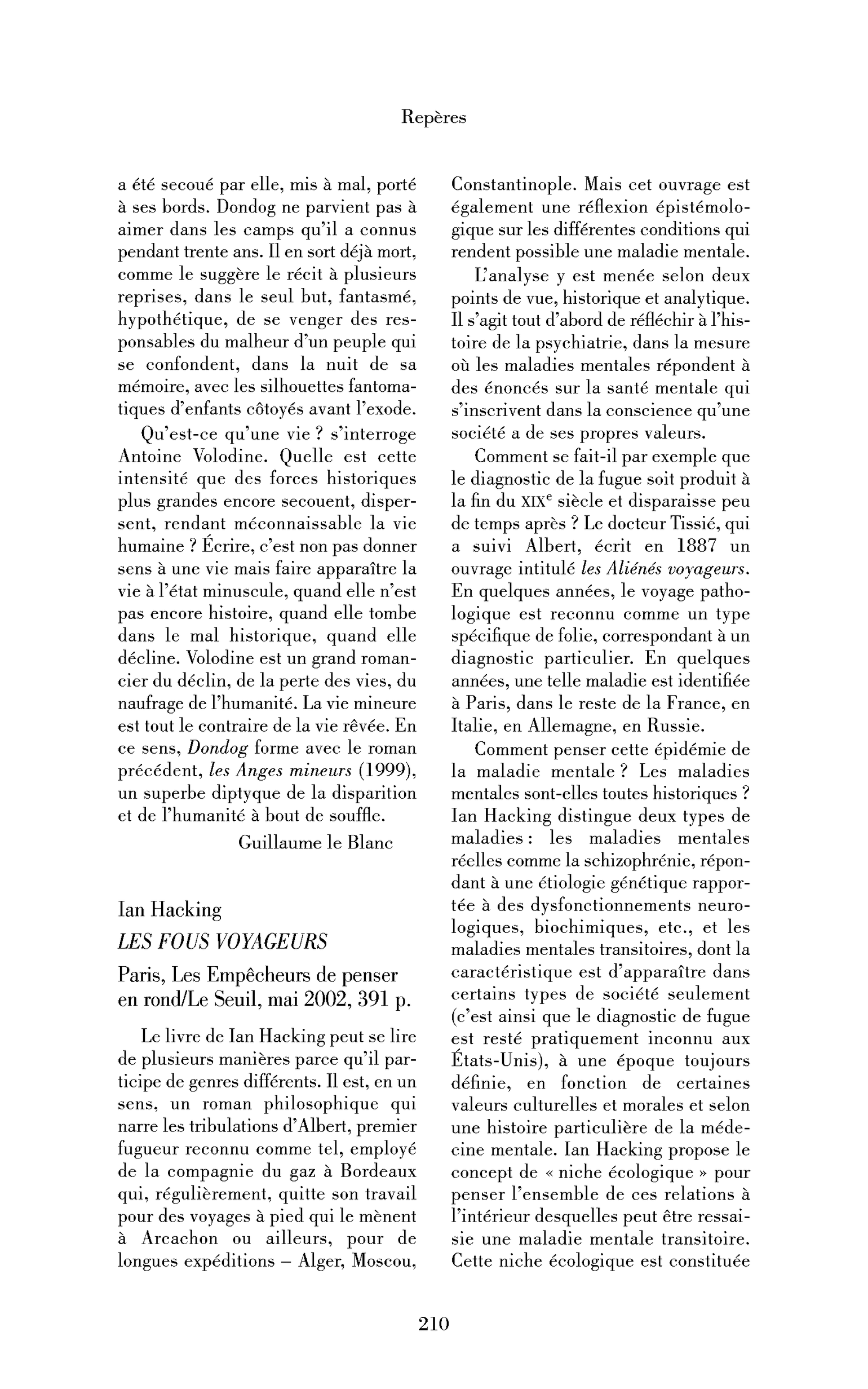 Ian Hacking: les Fous Voyageurs
