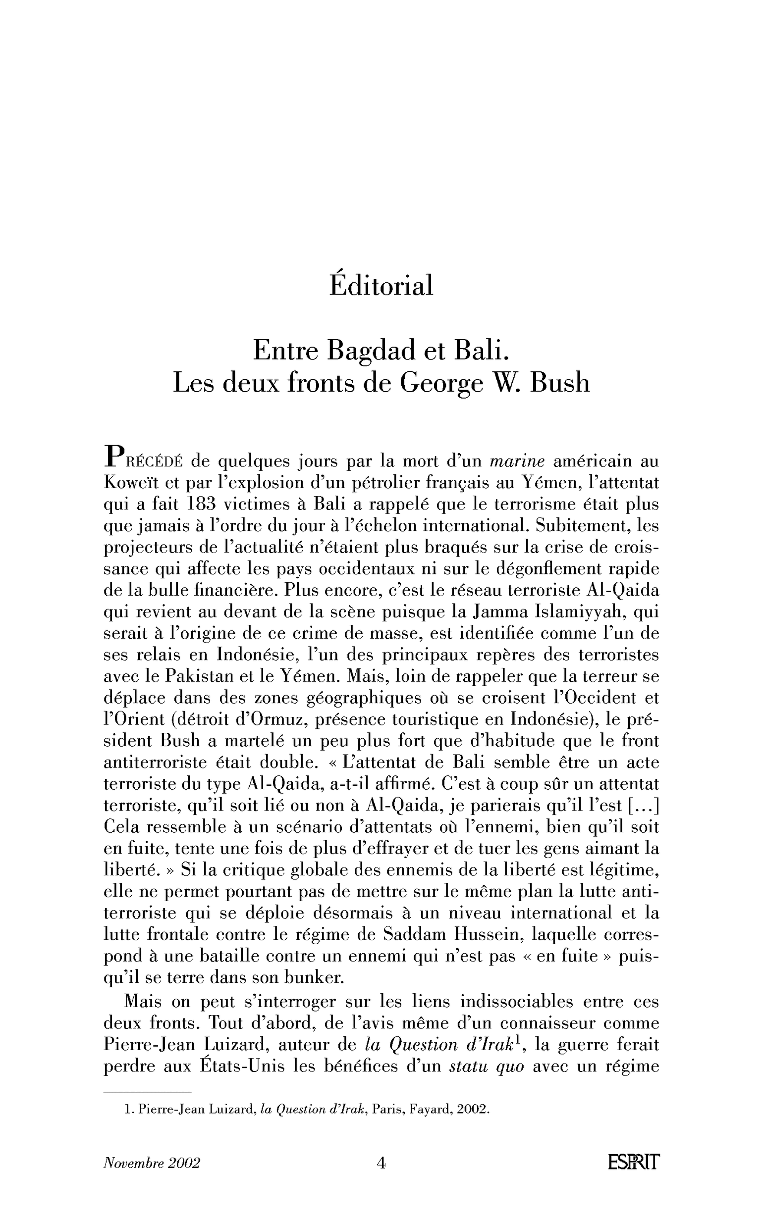 Entre Bagdad et Bali. Les deux fronts de George W Bush