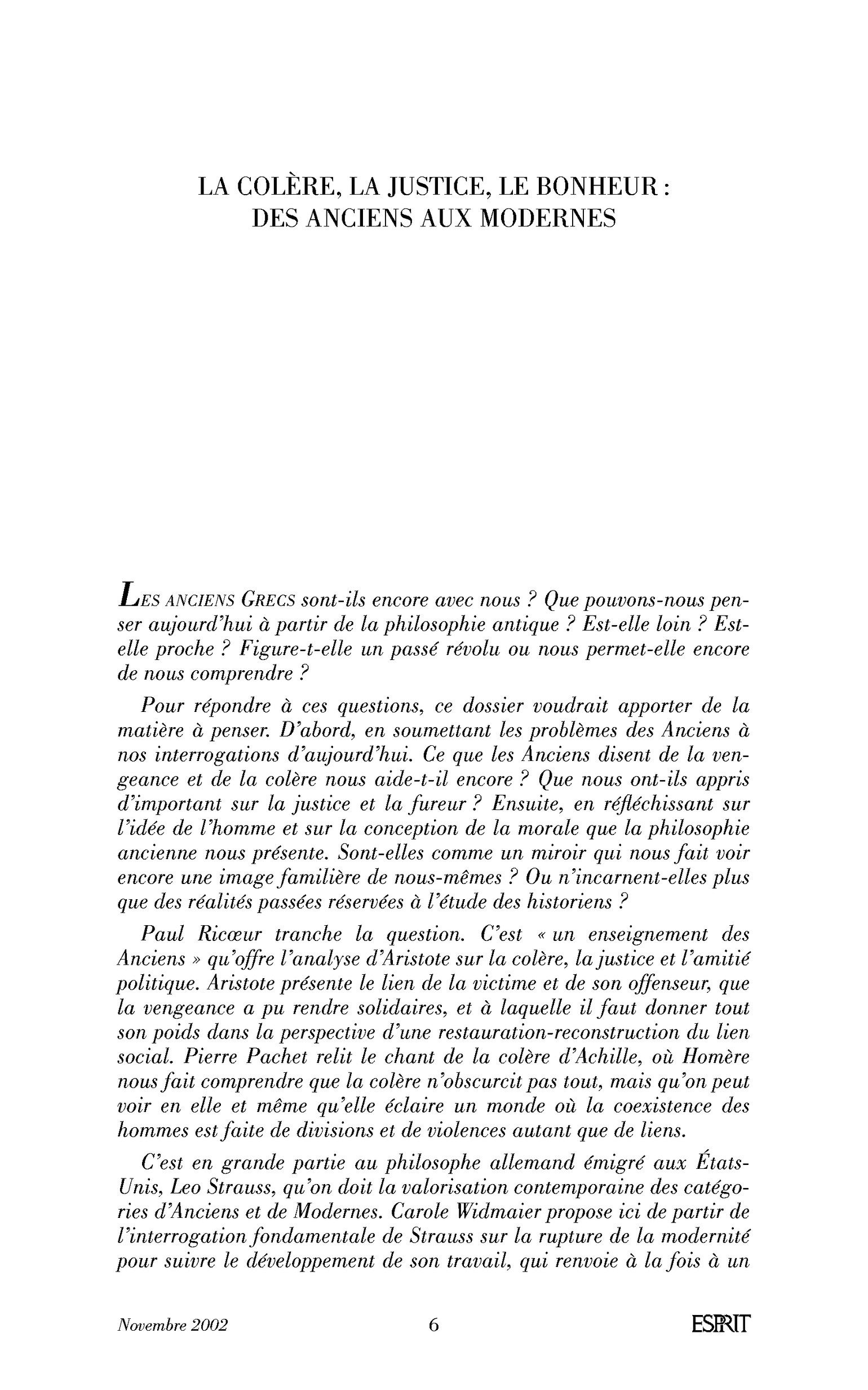 Introduction la colère, la justice, le bonheur