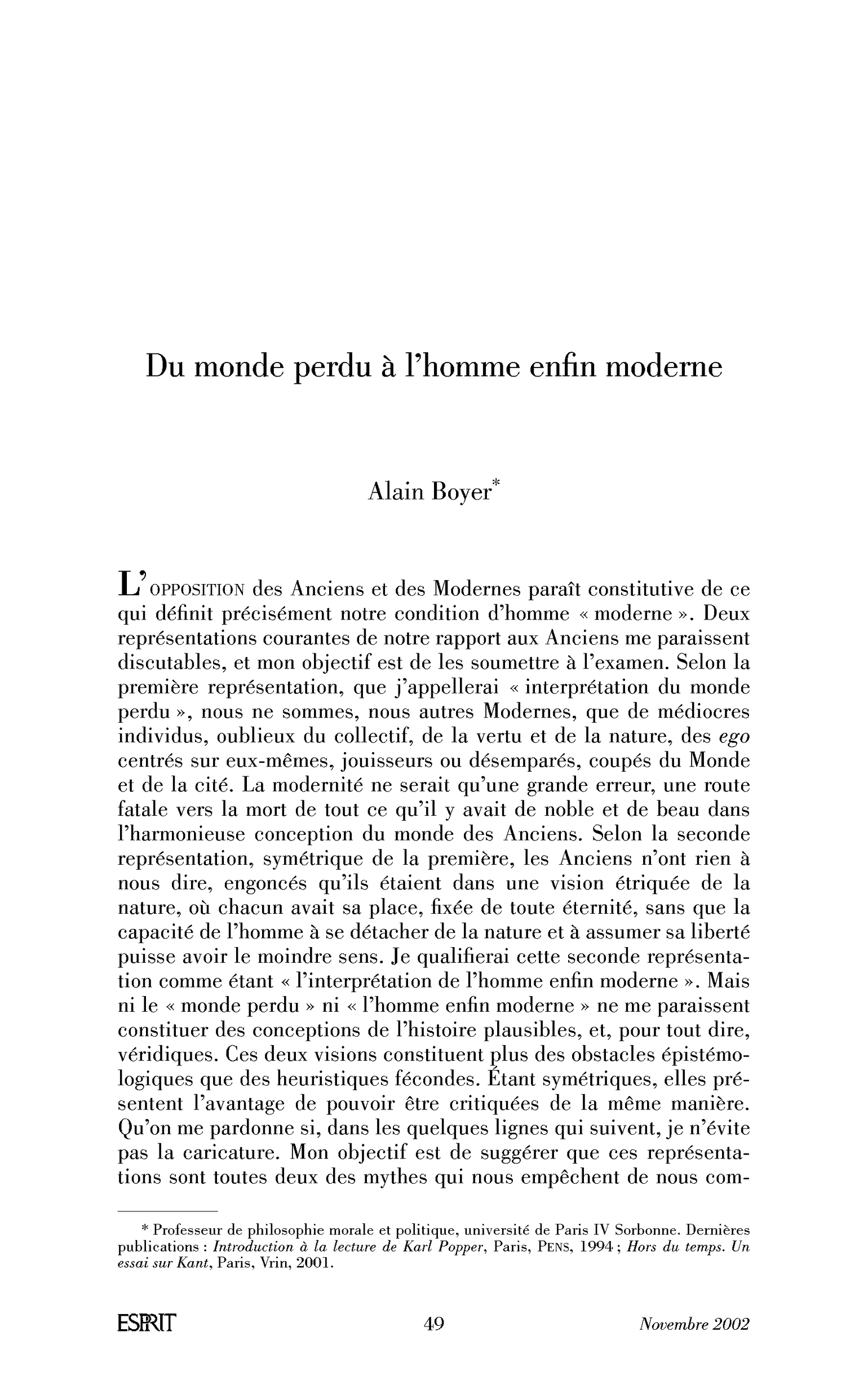 Du monde perdu à l’homme enfin moderne