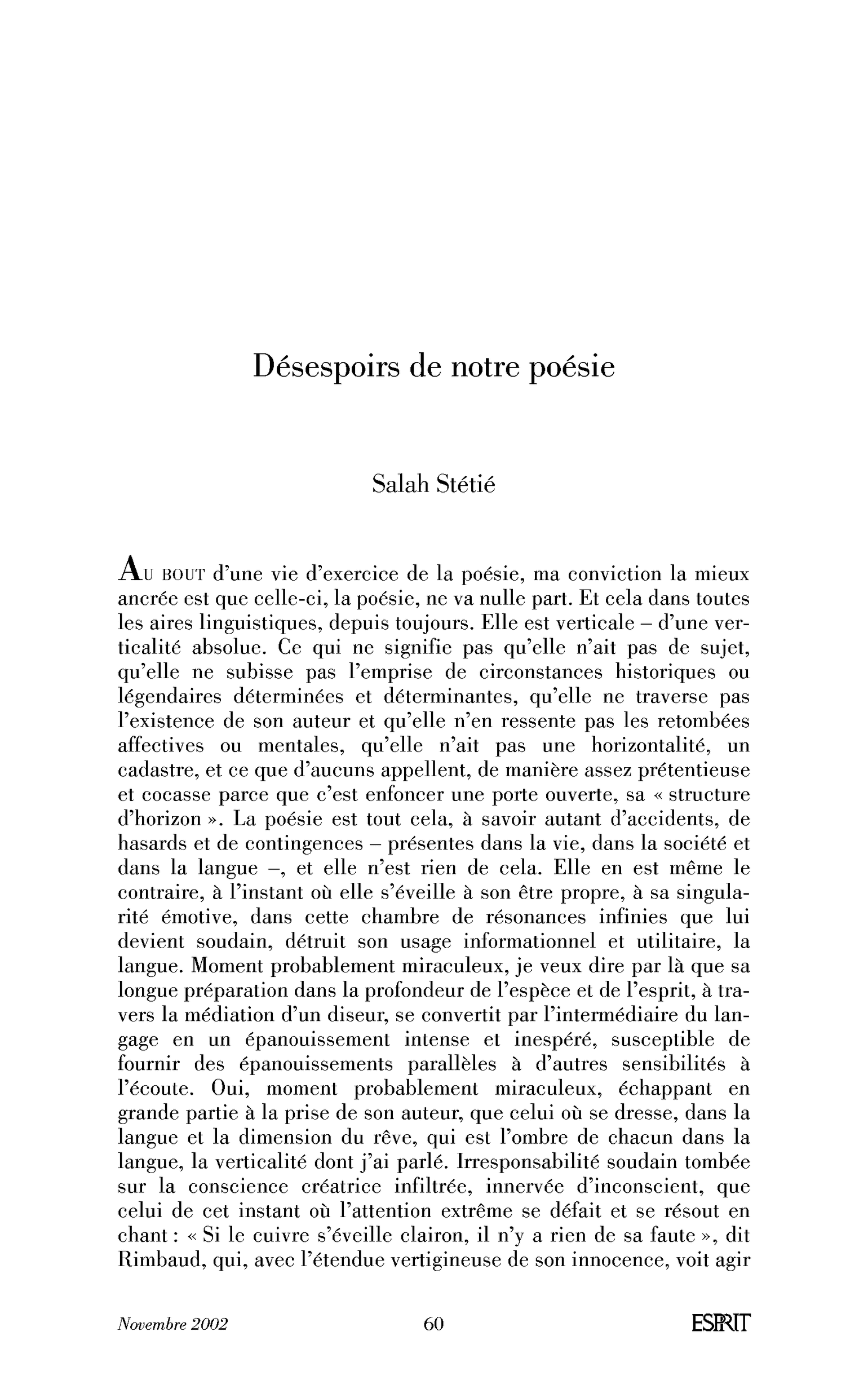 Désespoirs de notre poésie