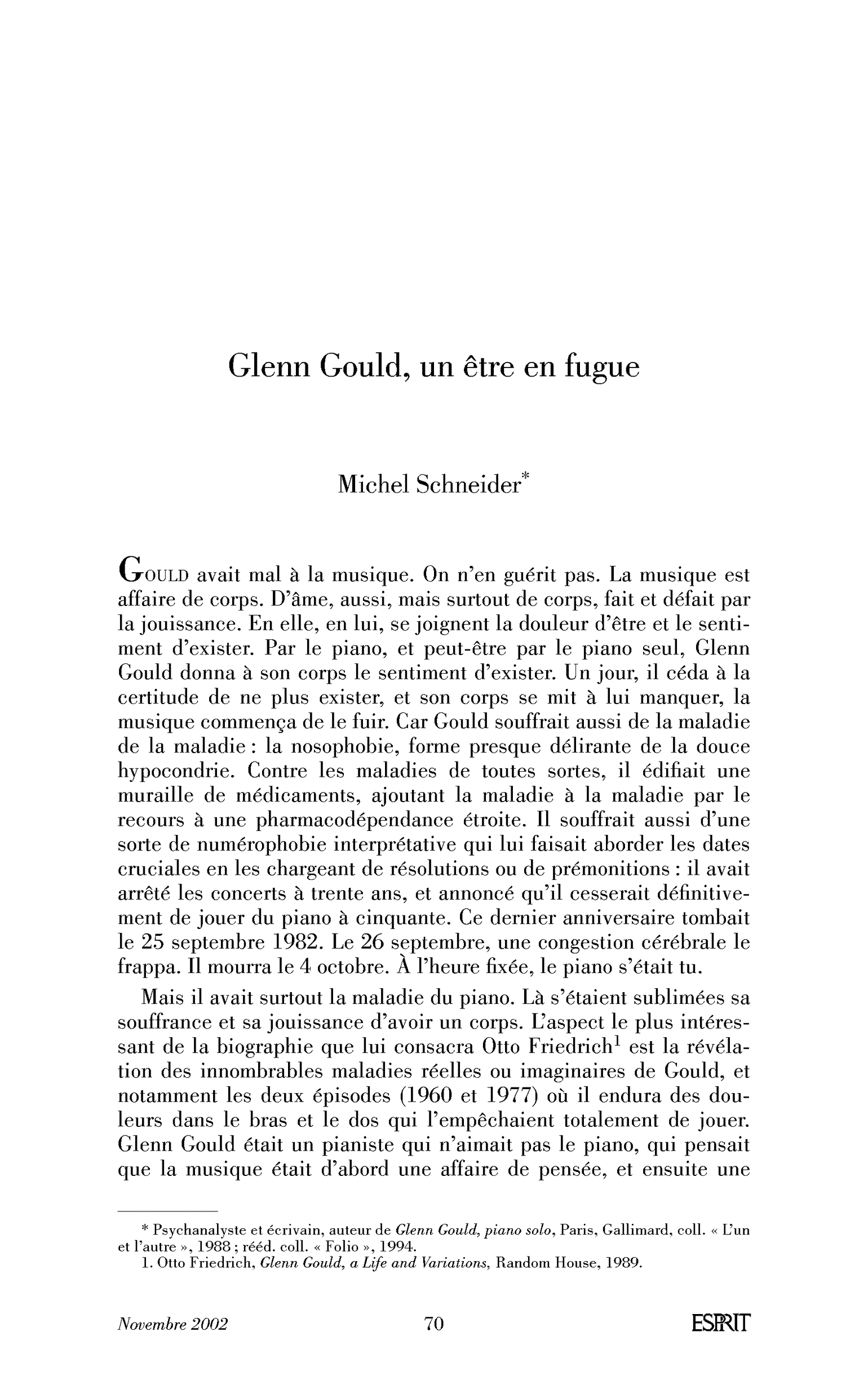 Glenn Gould, un être en fugue