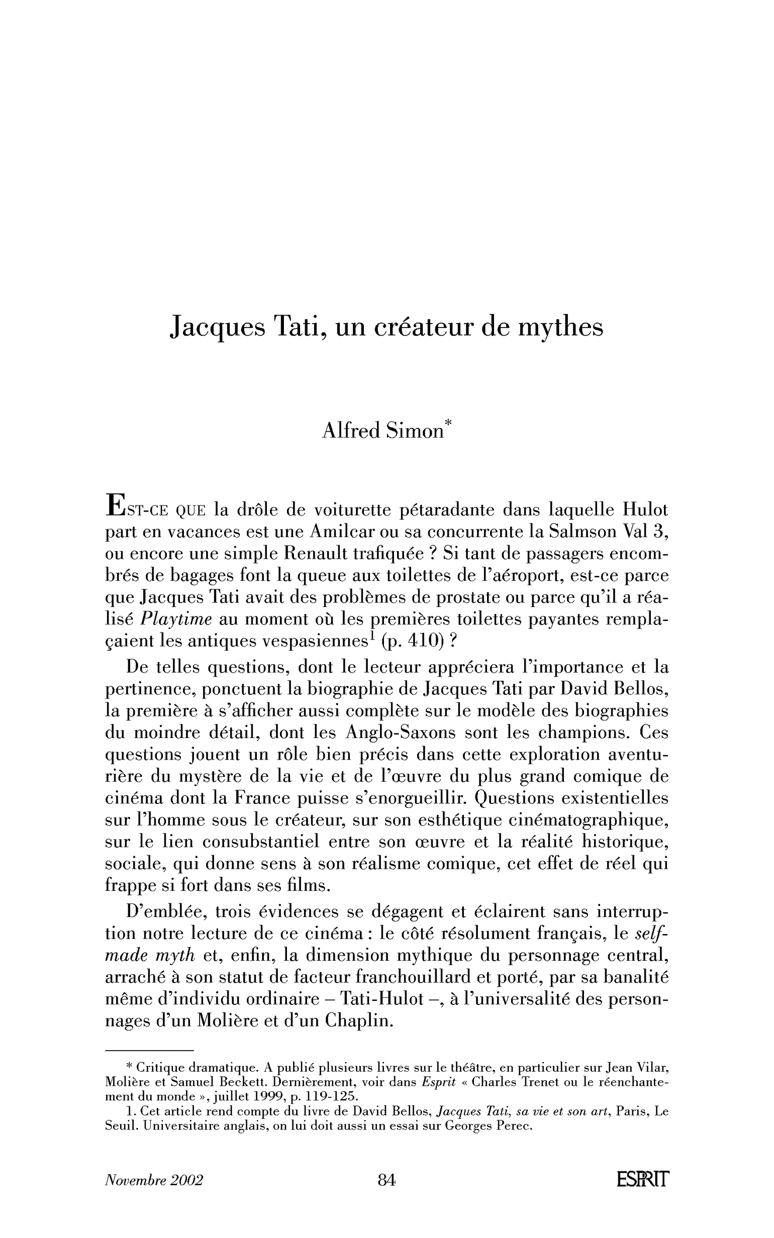 Jacques Tati, un créateur de mythes
