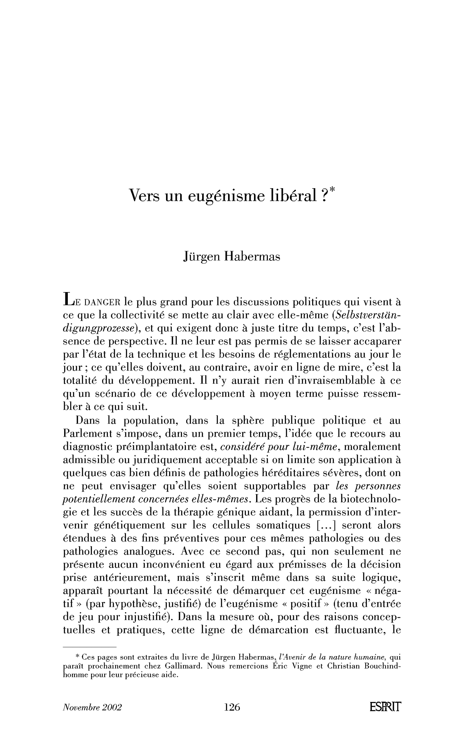 Vers un eugénisme libéral?