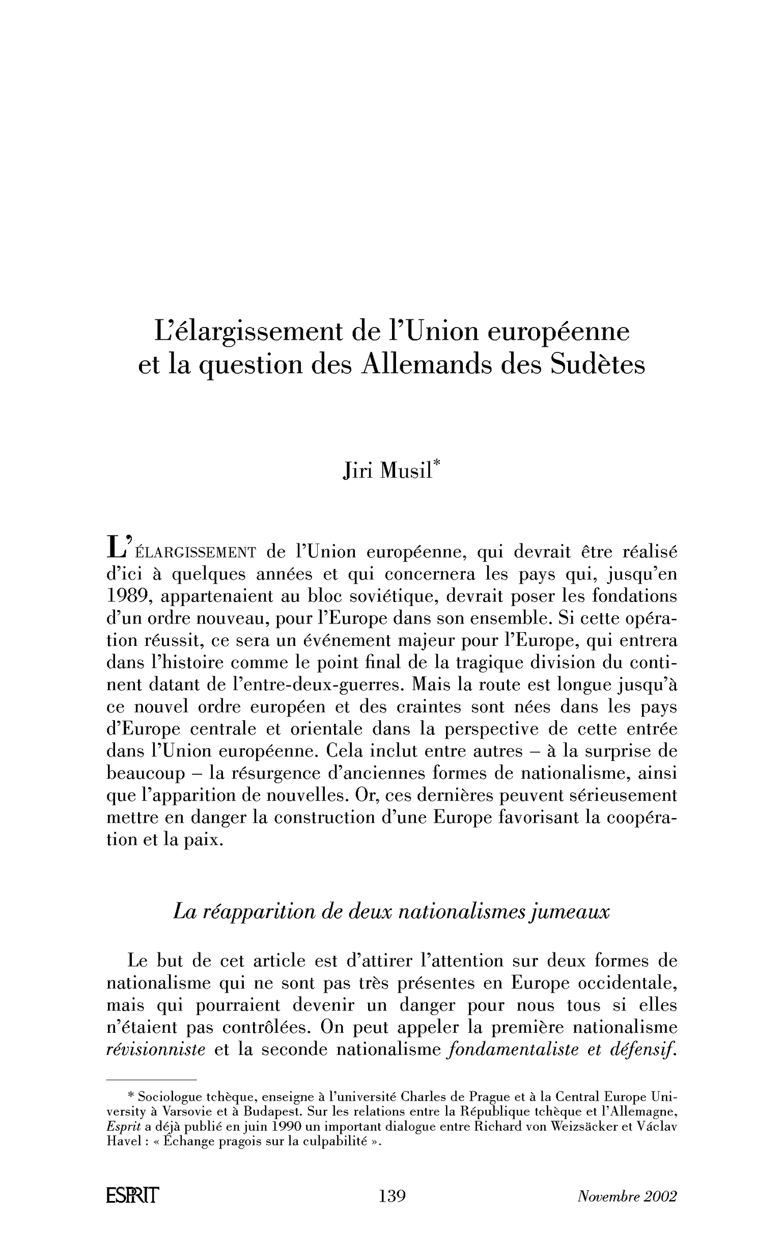 L’élargissement de l’Union européenne et la question des Allemands des Sudètes