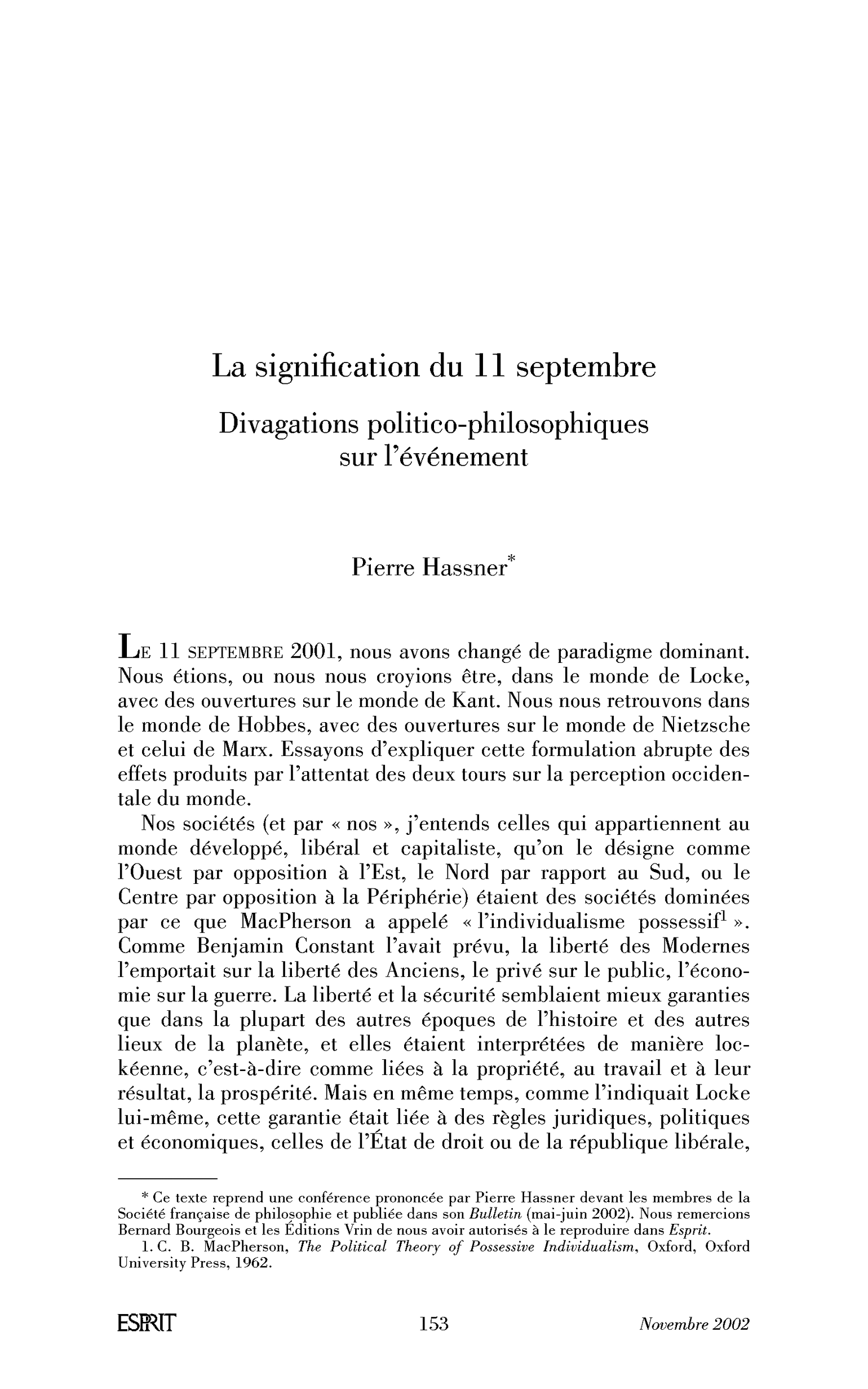 La signification du 11 septembre. Divagations politico-philosophiques sur l’événement