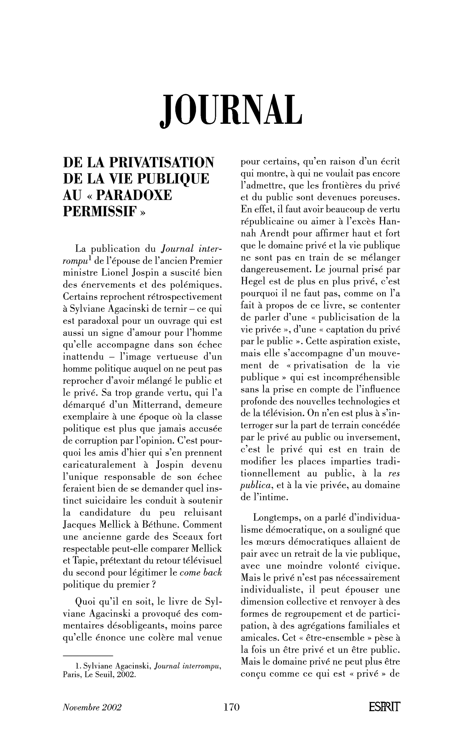 De la privatisation de la vie publique au « paradoxe permissif »