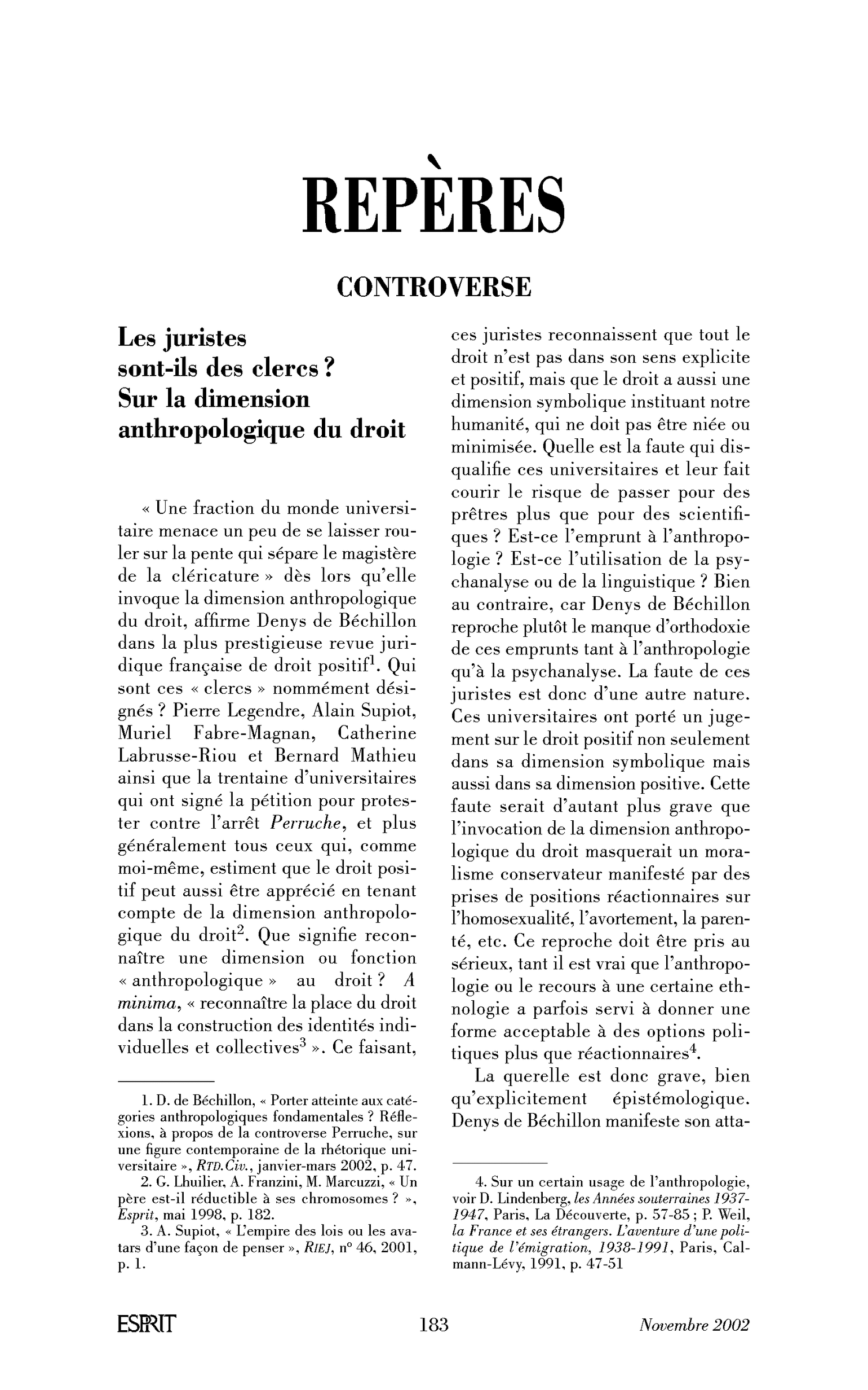 Les juristes sont-ils des clercs? Sur la dimension anthropologique du droit