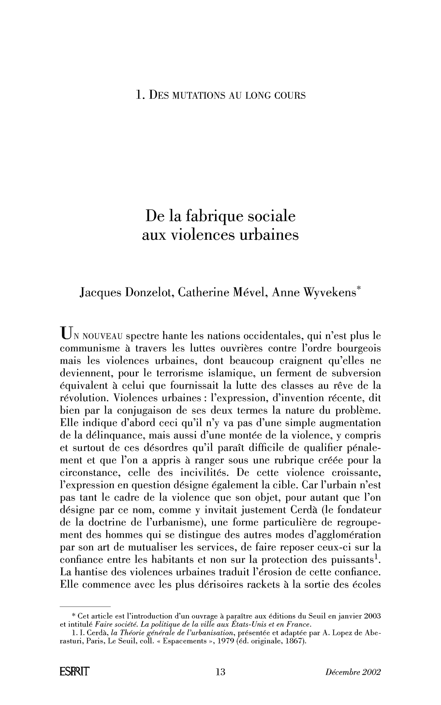 De la fabrique sociale aux violences urbaines.