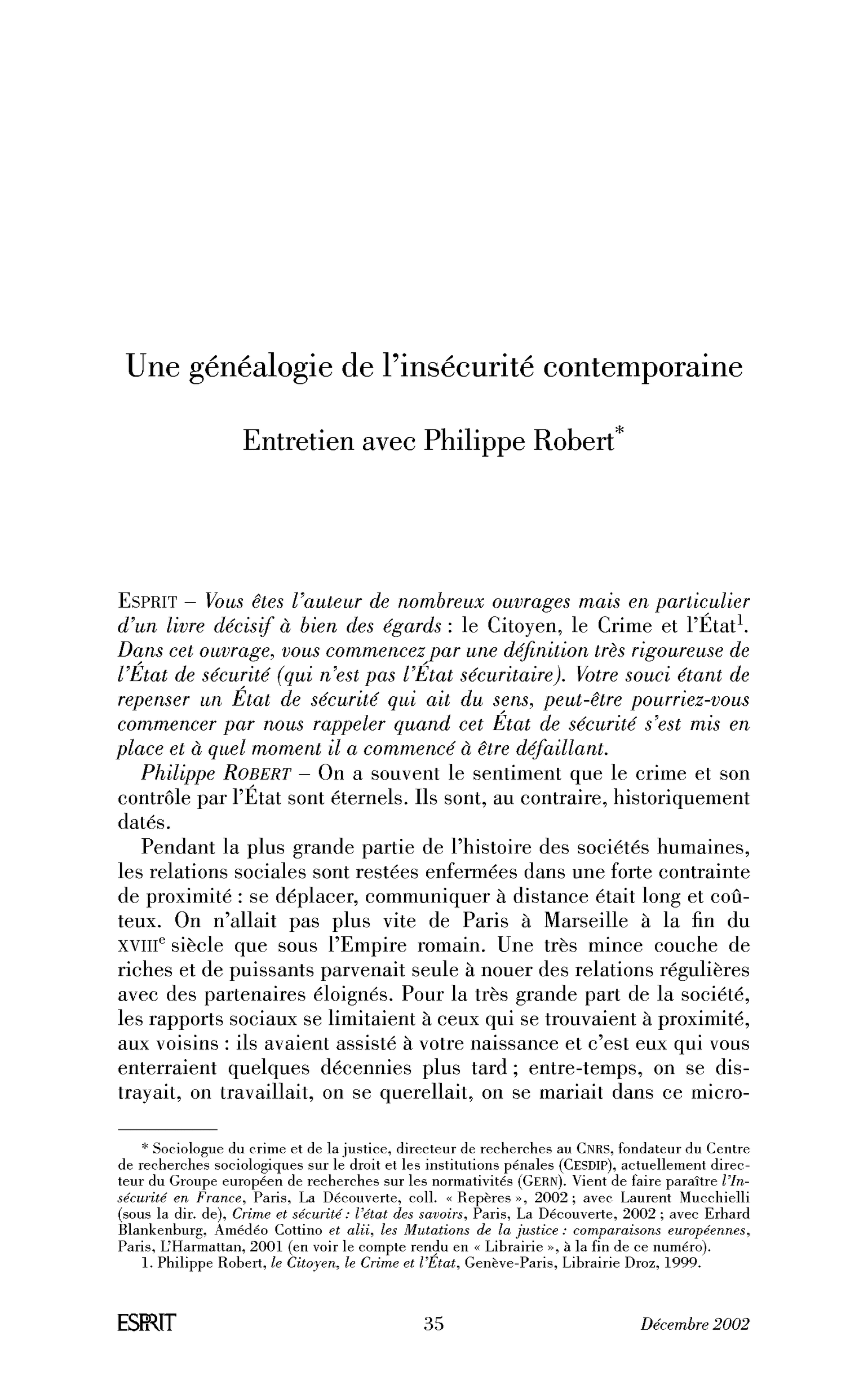 Une généalogie de l’insécurité contemporaine.