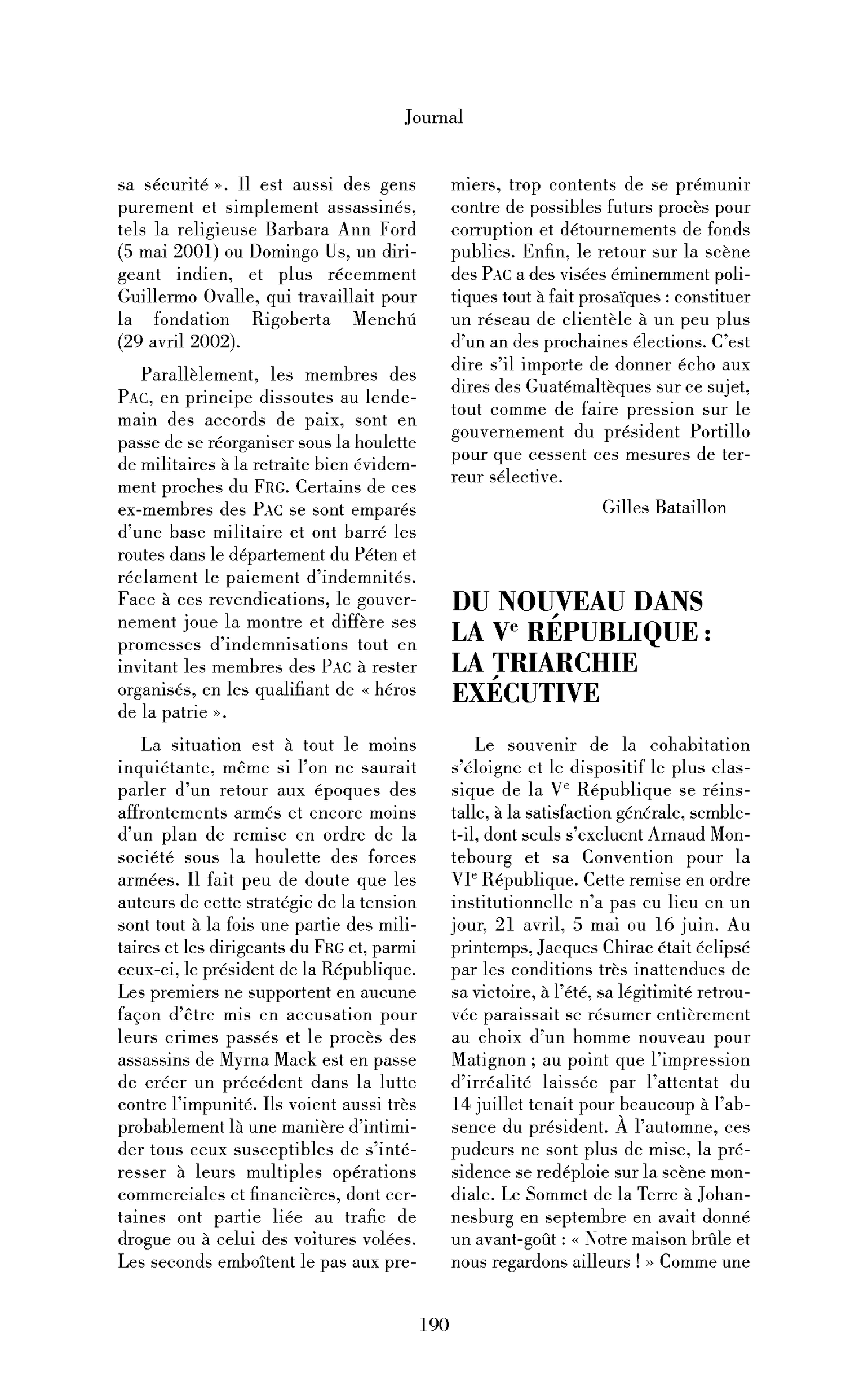 Du nouveau dans la Ve République : la triarchie exécutive