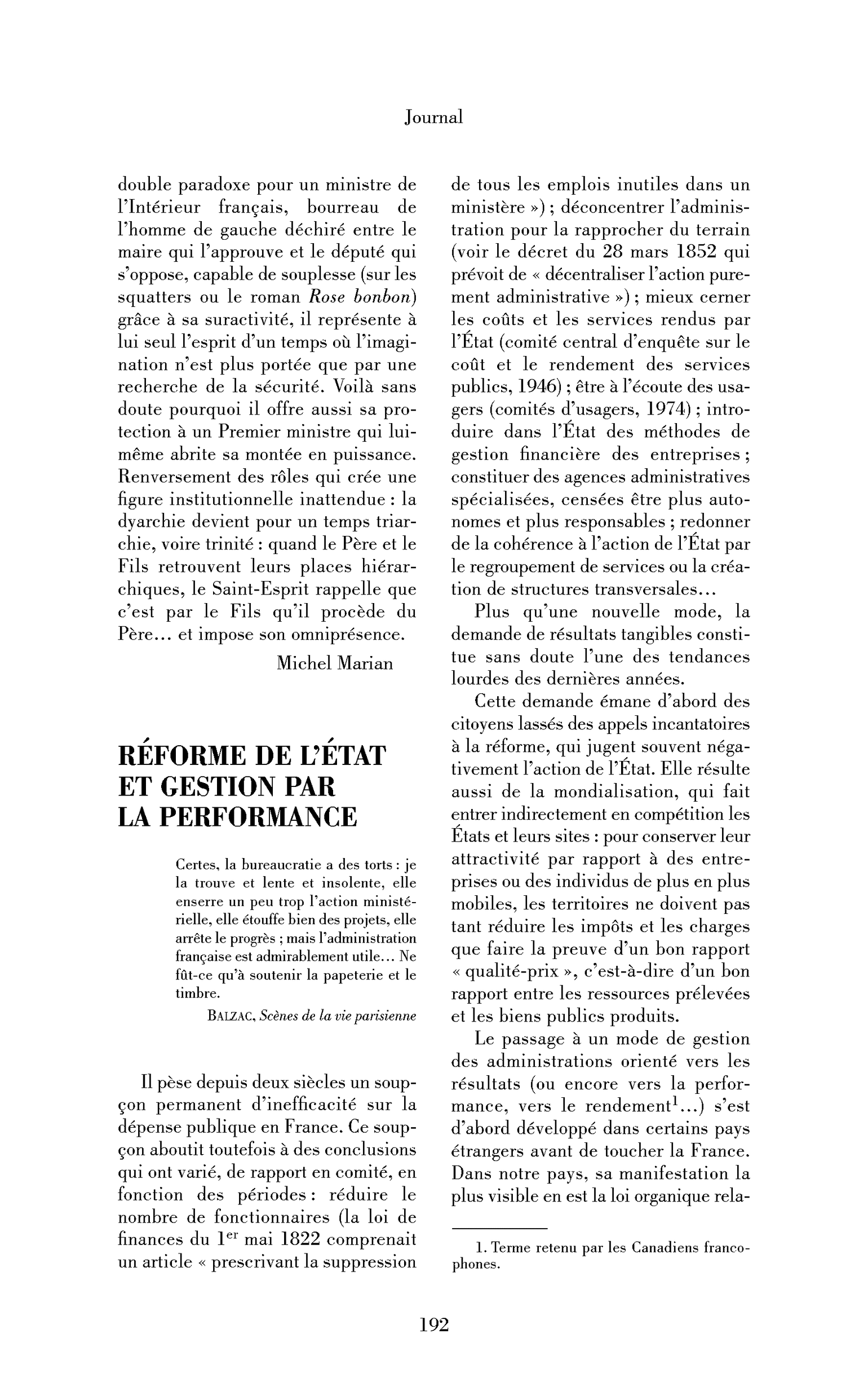 Réforme de l’État et gestion par la performance
